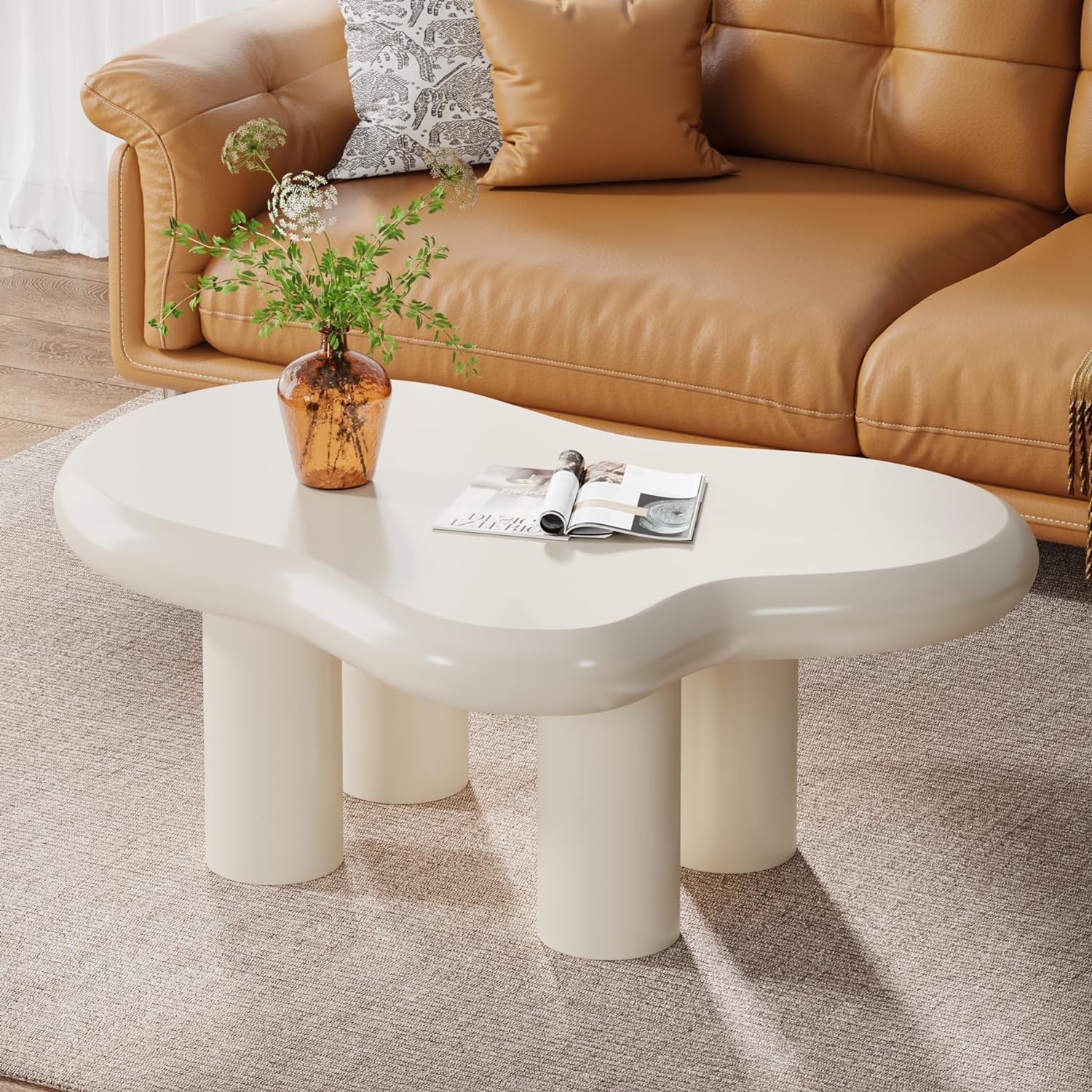 Cloud-Shaped Coffee Table, Modern Center Table with 4 Solid Legs (in cm)