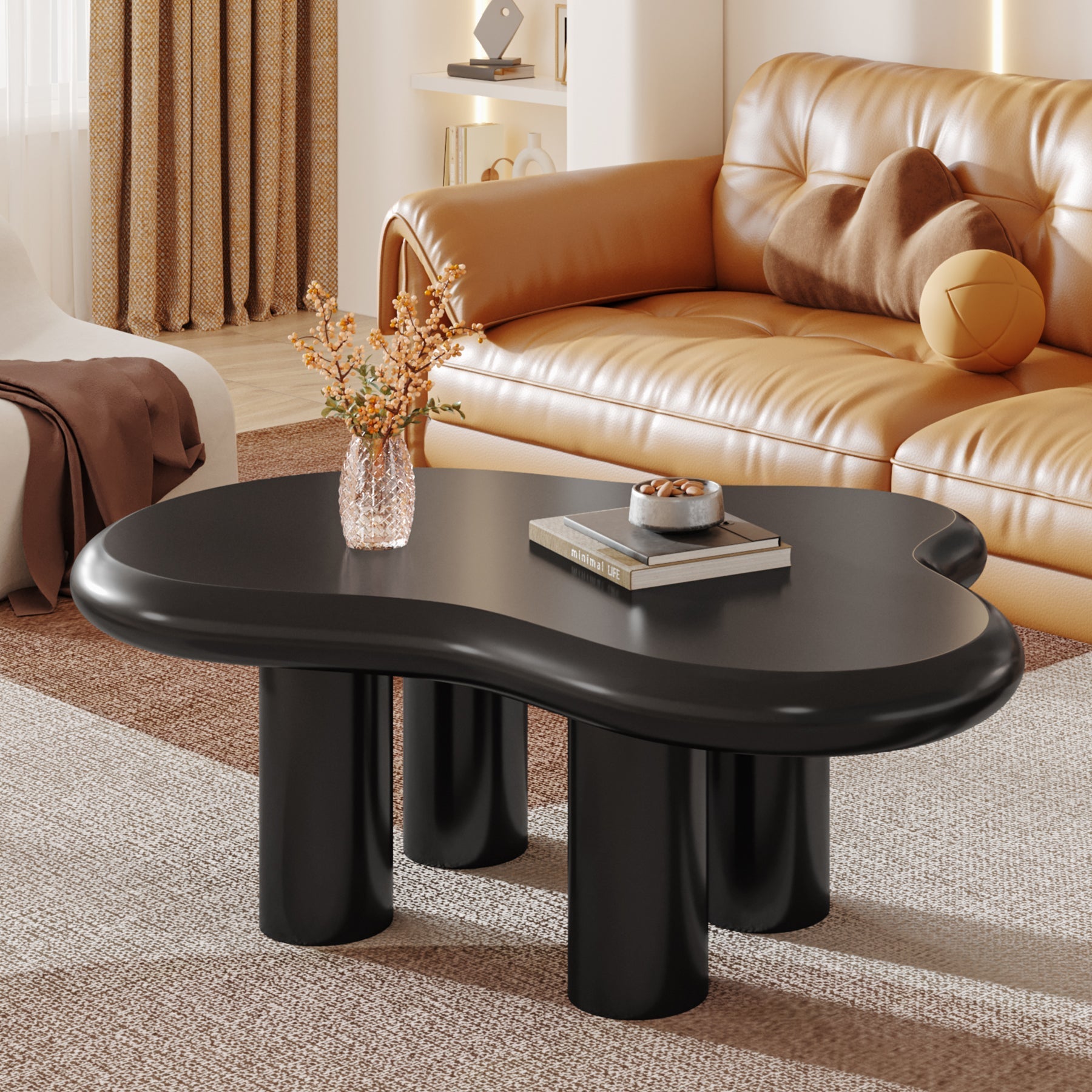 Cloud-Shaped Coffee Table, Modern Center Table with 4 Solid Legs (in cm)