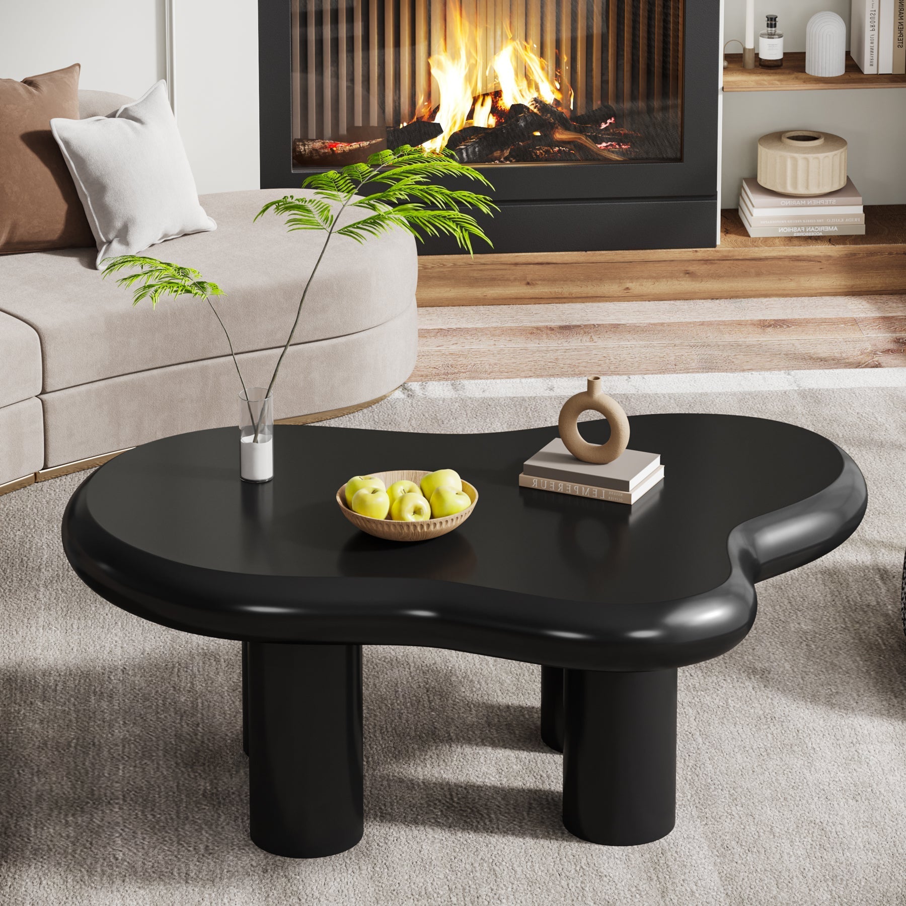 Cloud-Shaped Coffee Table, Modern Center Table with 4 Solid Legs (in cm)