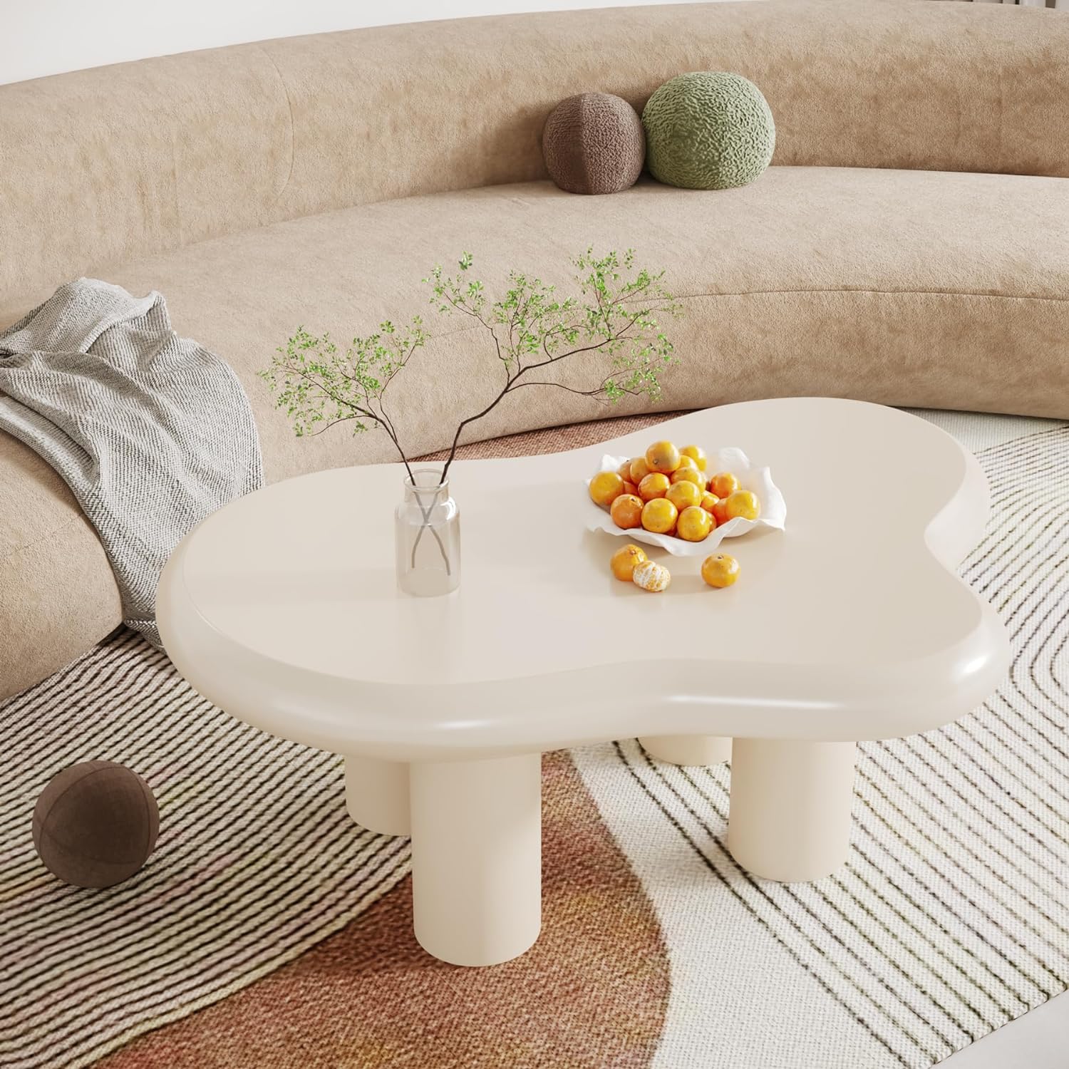 Cloud-Shaped Coffee Table, Modern Center Table with 4 Solid Legs (in cm)