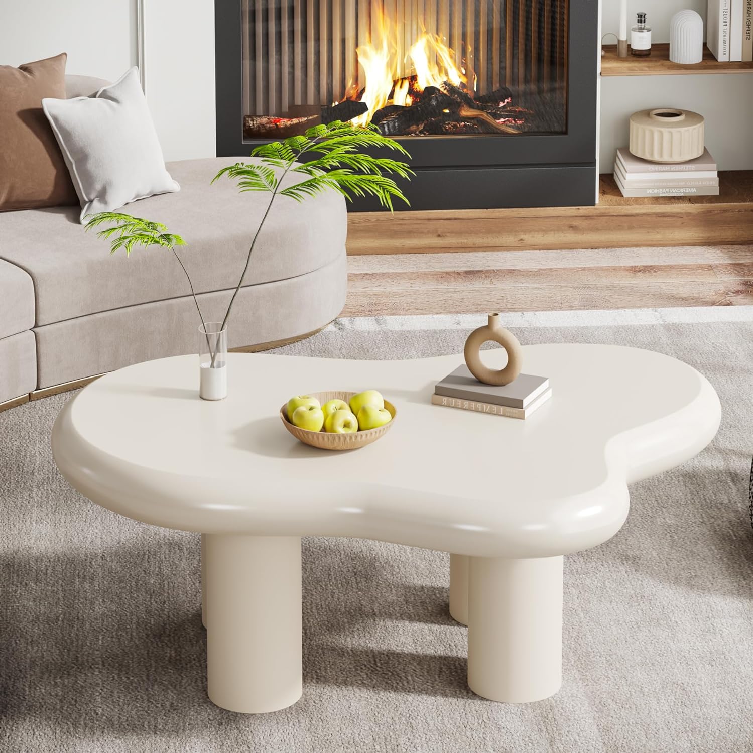 Cloud-Shaped Coffee Table, Modern Center Table with 4 Solid Legs (in cm)