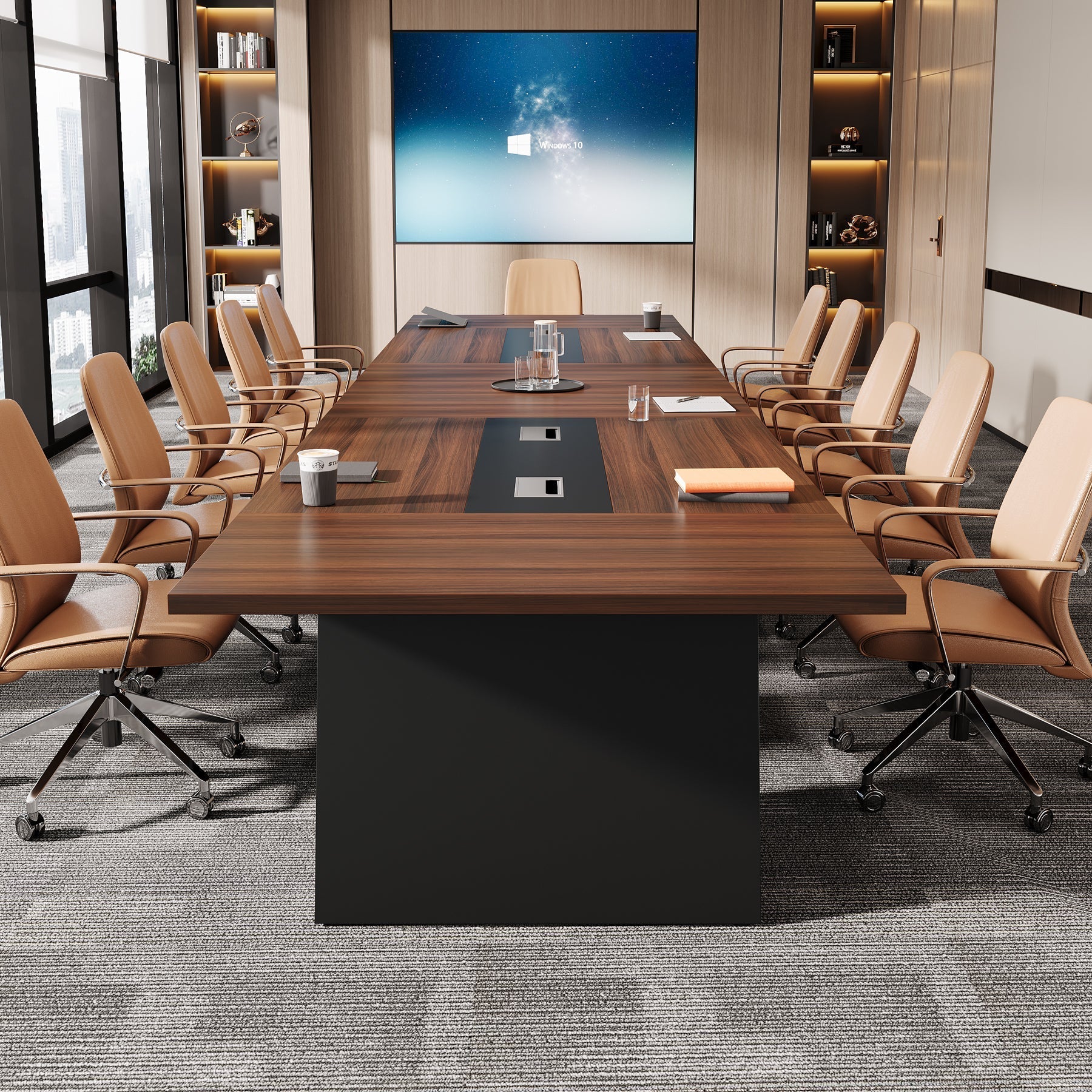 Conference Room Table, 240cm Office Meeting Desk with Cable Management