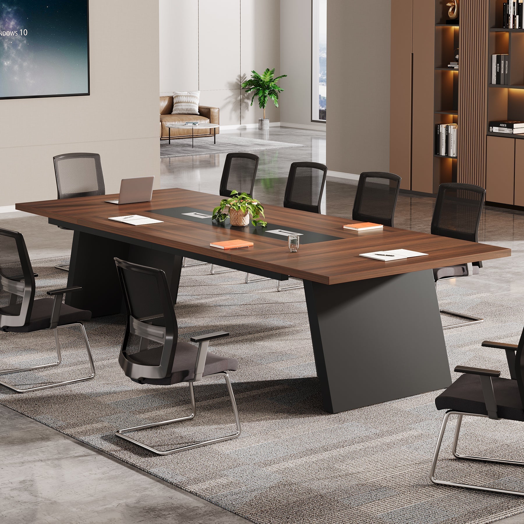 Conference Room Table, 240cm Office Meeting Desk with Cable Management