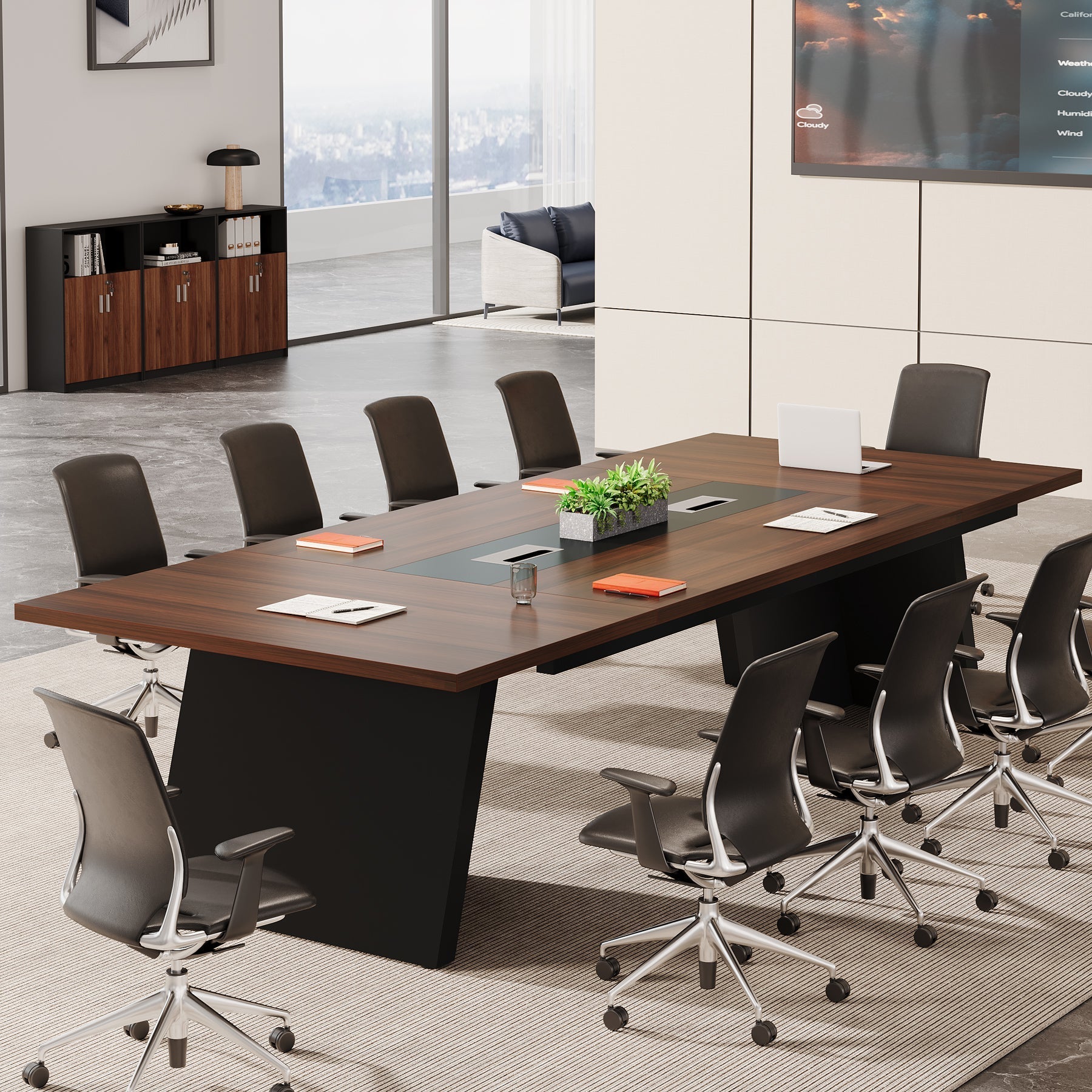 Conference Room Table, 240cm Office Meeting Desk with Cable Management