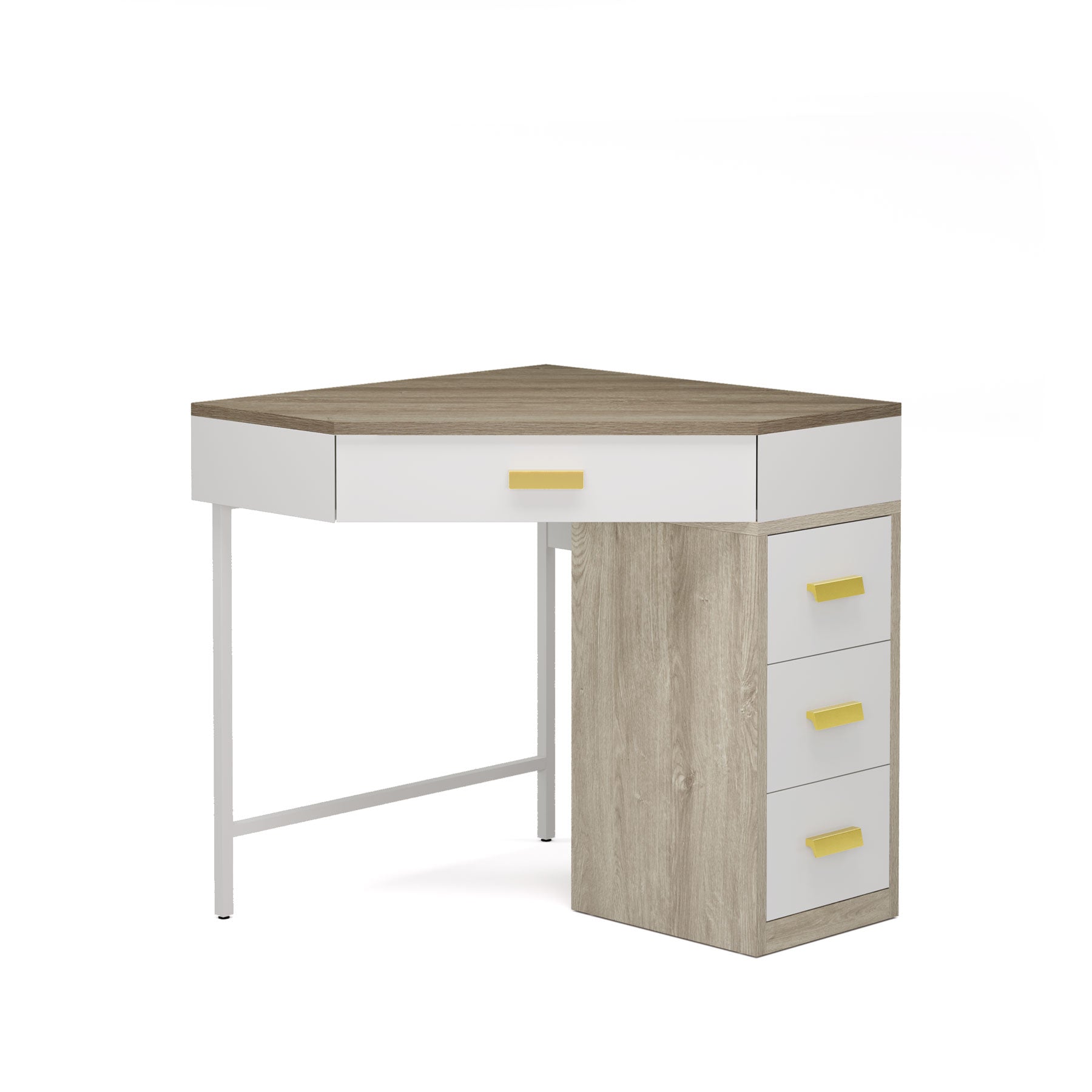 Corner Desk, Triangle Computer Desk Makeup Vanity Desk with 3 Drawers (cm)