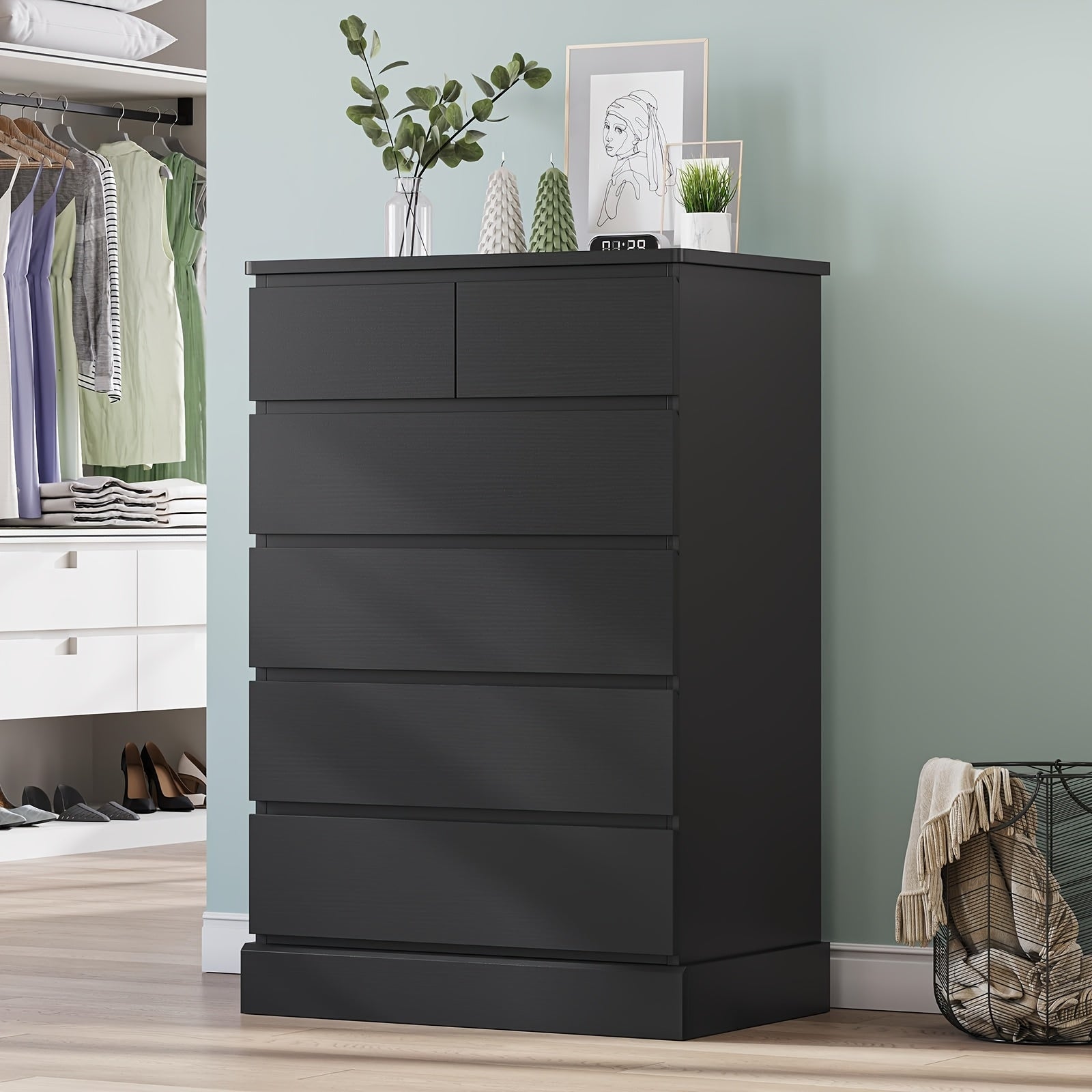 Tall Dresser with 6 Drawers for Bedroom, 112cm Tall Dresser And Chest Of Drawers, Modern Closet Organizer And Storage, Large Vertical Dresser for Bedroom, Closet, Hallway