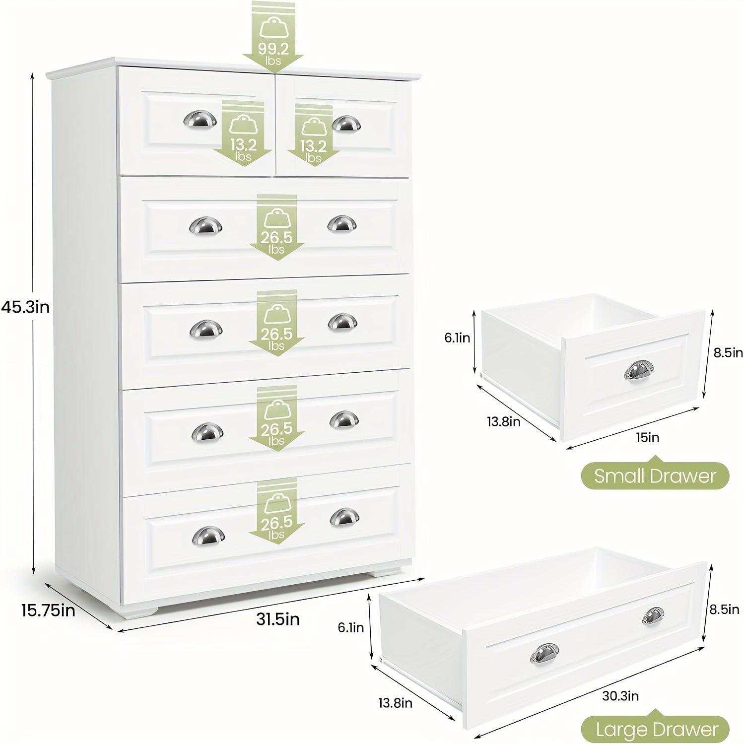 Dresser for Bedroom, 6 Drawer Dresser, Modern Tall dresser for Living Room, Hallway, Entryway