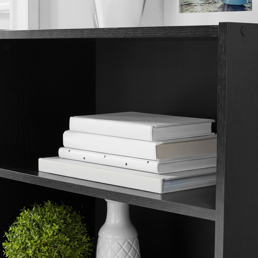 3-Tier Black Oak Wood Bookcase with Adjustable Shelves - Perfect for Home Office