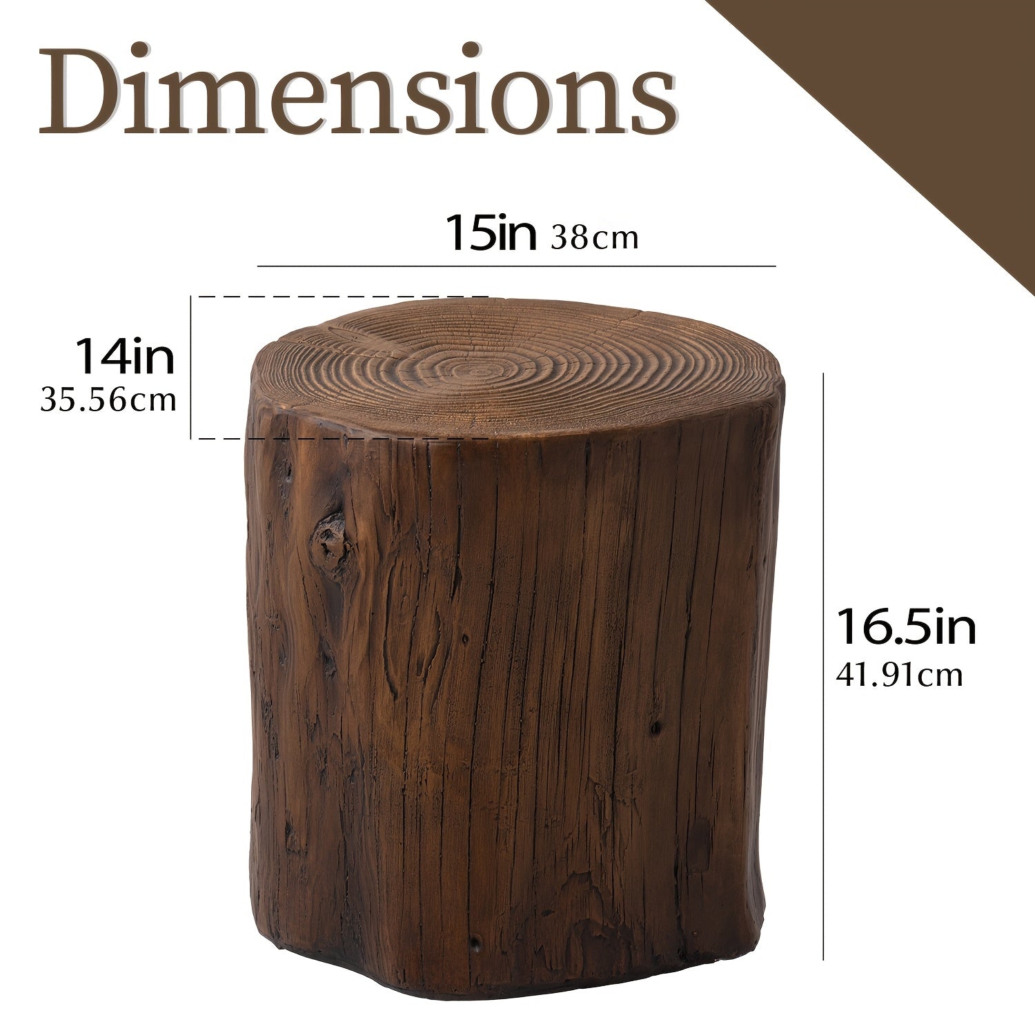 38cm Rustic Concrete Side Table with Wood Grain Paint – Durable Outdoor Patio Accent Table, Light Brown, Ideal for Garden Stool or End Table, Weather-Resistant