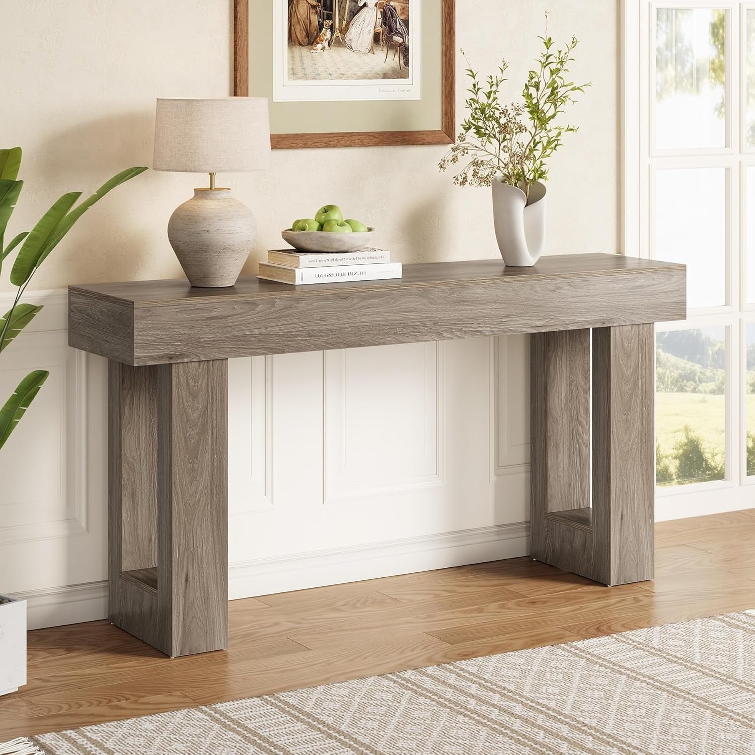 Chic 160 cm Grey Wooden Console Table - Versatile Entryway, Foyer & Living Room Sofa Table with Ample Storage Space