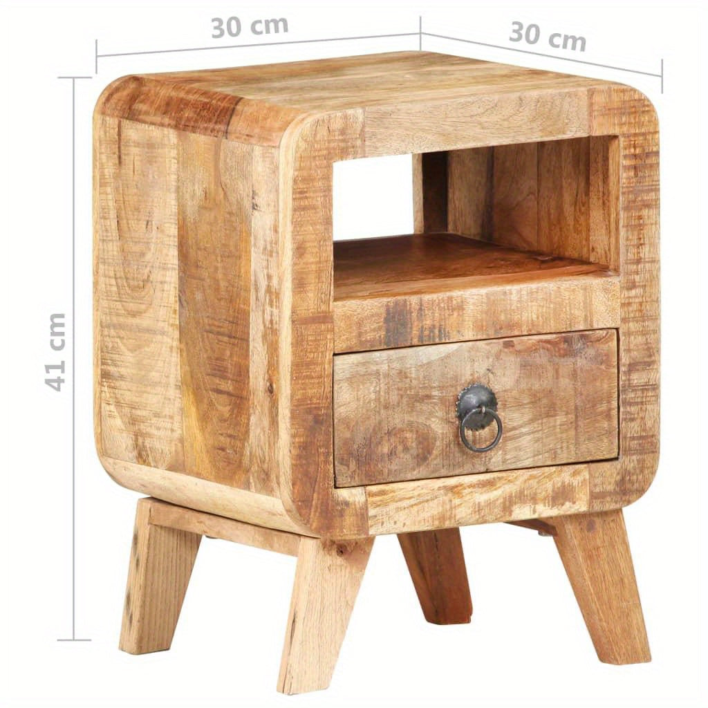 Modern Rough Mango Wood Bedside Cabinet 11.8"x11.8"x16.1" - Sturdy Hardwood Nightstand with Storage Compartment, Bedside Cabinet