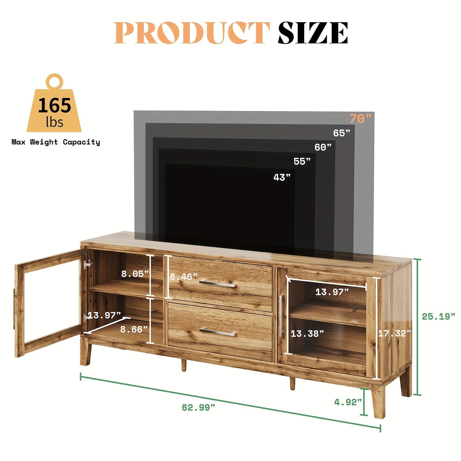 160cm Rustic Wood Grain TV Stand with High Gloss Panel - Hardwood Storage Cabinet with Drawers, Entertainment Center for TVs up to 70", Media Console for Living Room