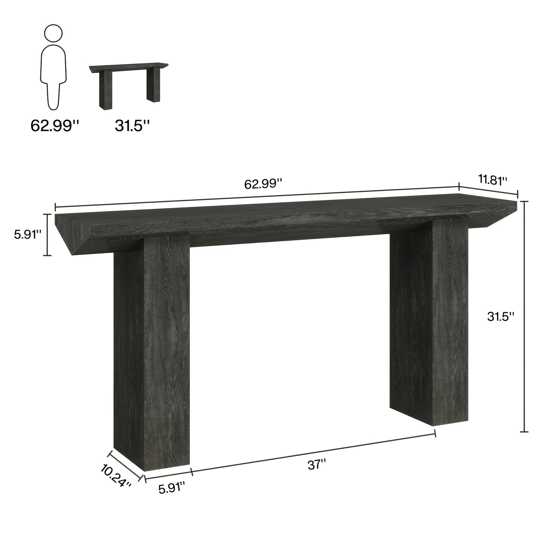 Elegant 160.8 cm Long Farmhouse Console Table - Stain-Resistant MDF, Black Sofa Table with Inverted Triangle Design, Ideal for Entryway, Hallway, Living Room - Durable & Easy to Assemble