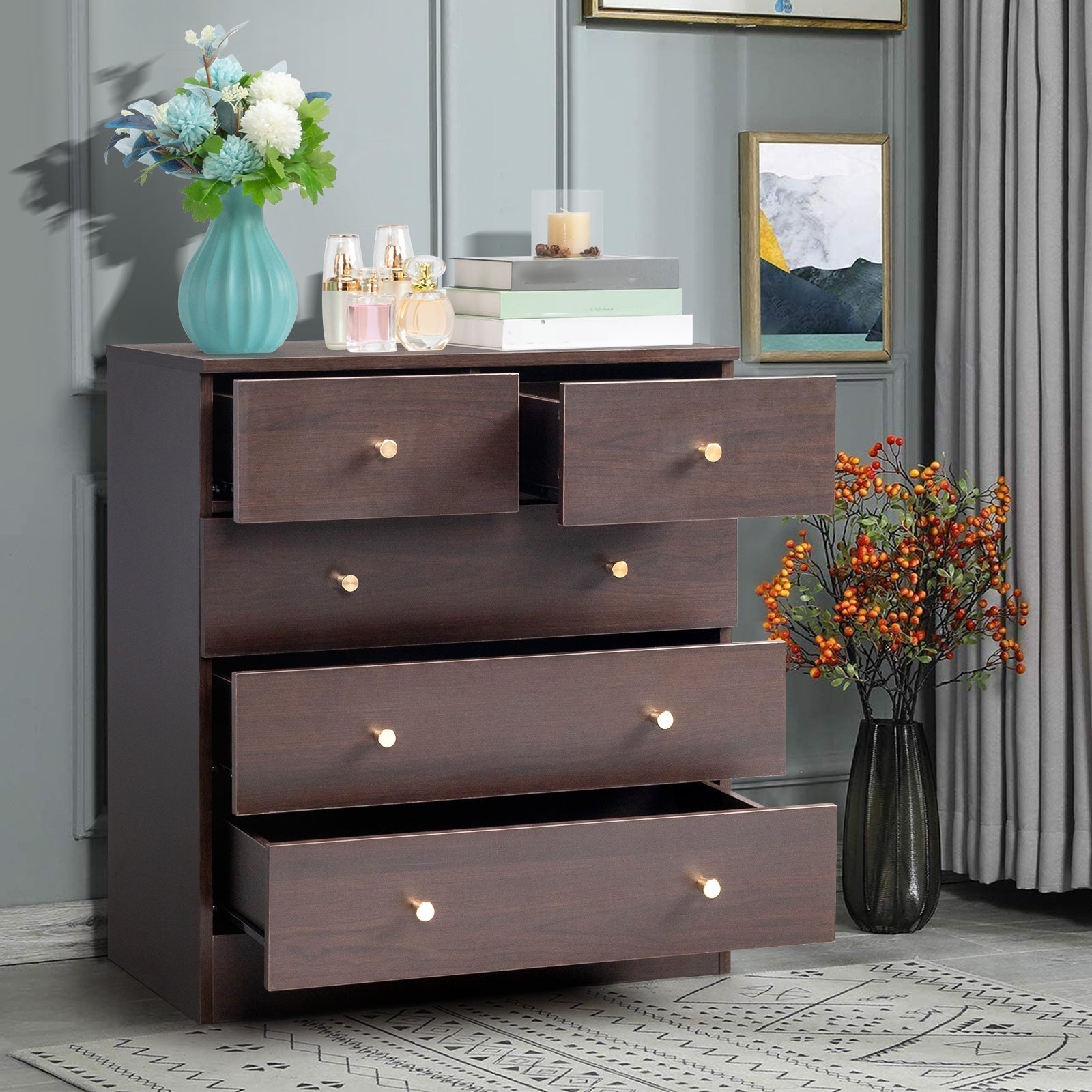 4/ 5/ 6/ 7 Drawer Wood Dresser for Bedroom, Chest of Drawers, Storage Organization Unit for Clothing, Brown