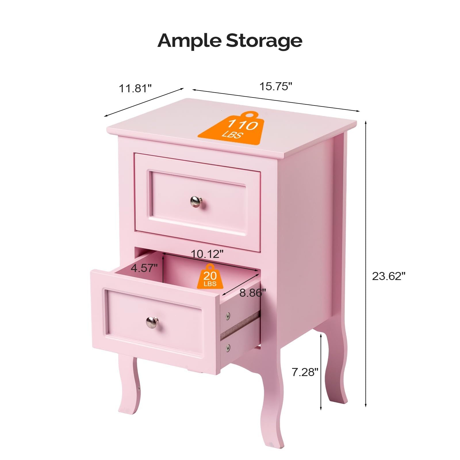 Nightstand with 2 Drawers, Night Stands for Bedrooms, Small Bed Side Table/ Night Stand with Drawers for Small Spaces