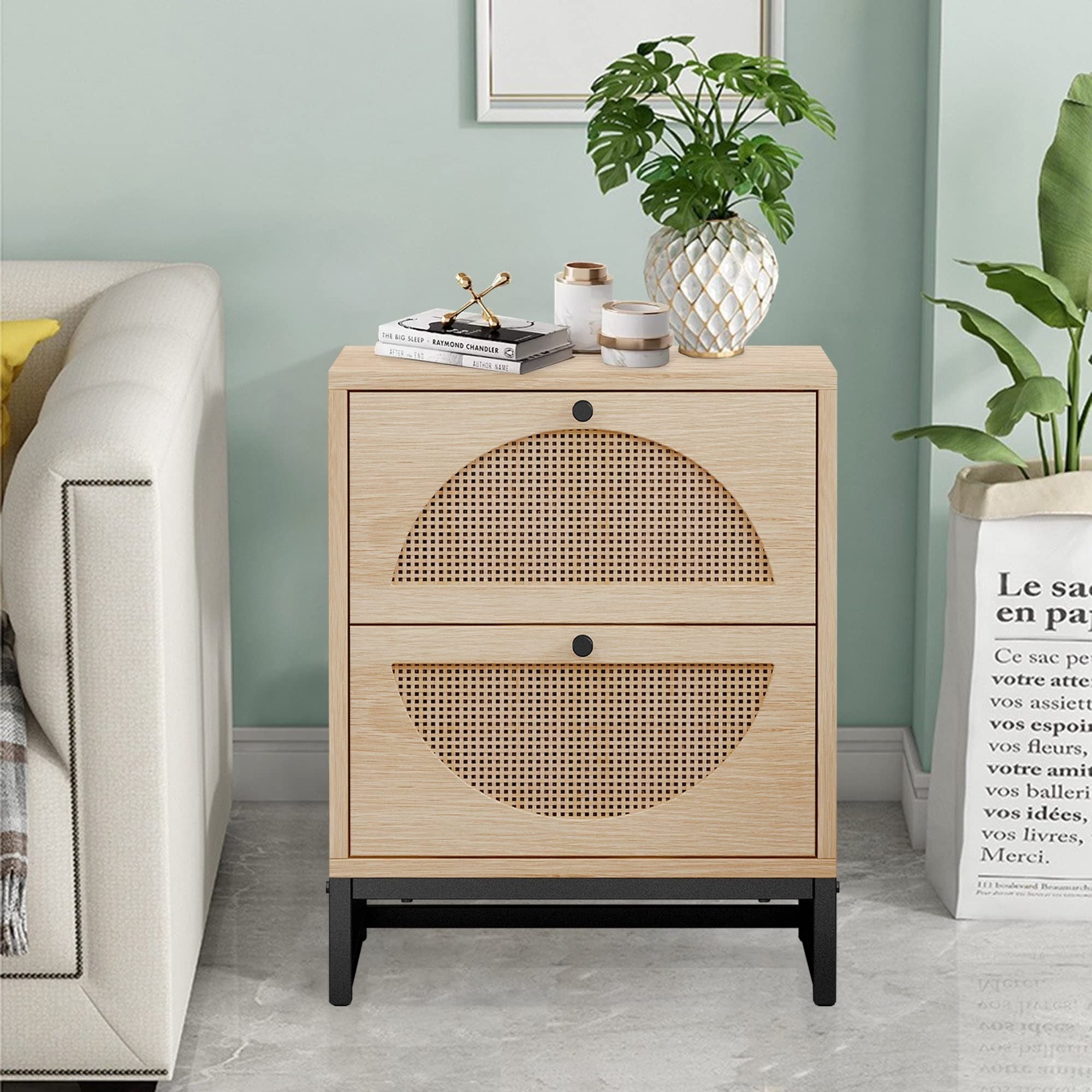 Charming Farmhouse-Style Nightstand with 2 Drawers and Storage Cabinet – Ideal for Small Spaces, Living Room, and Bedroom