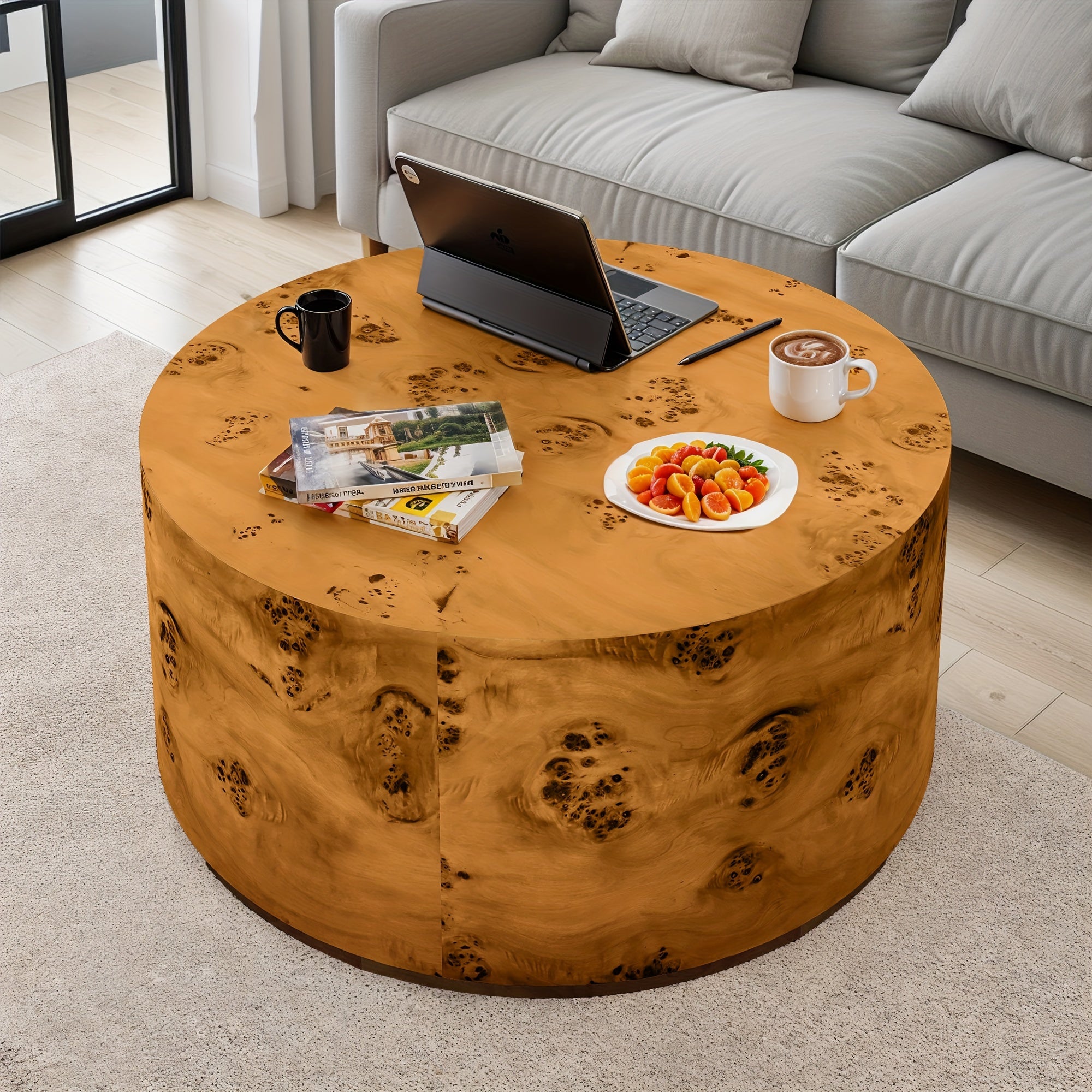 89cm Coffee Center Table Natural Wooden Burl Solid Wood Table Living Room