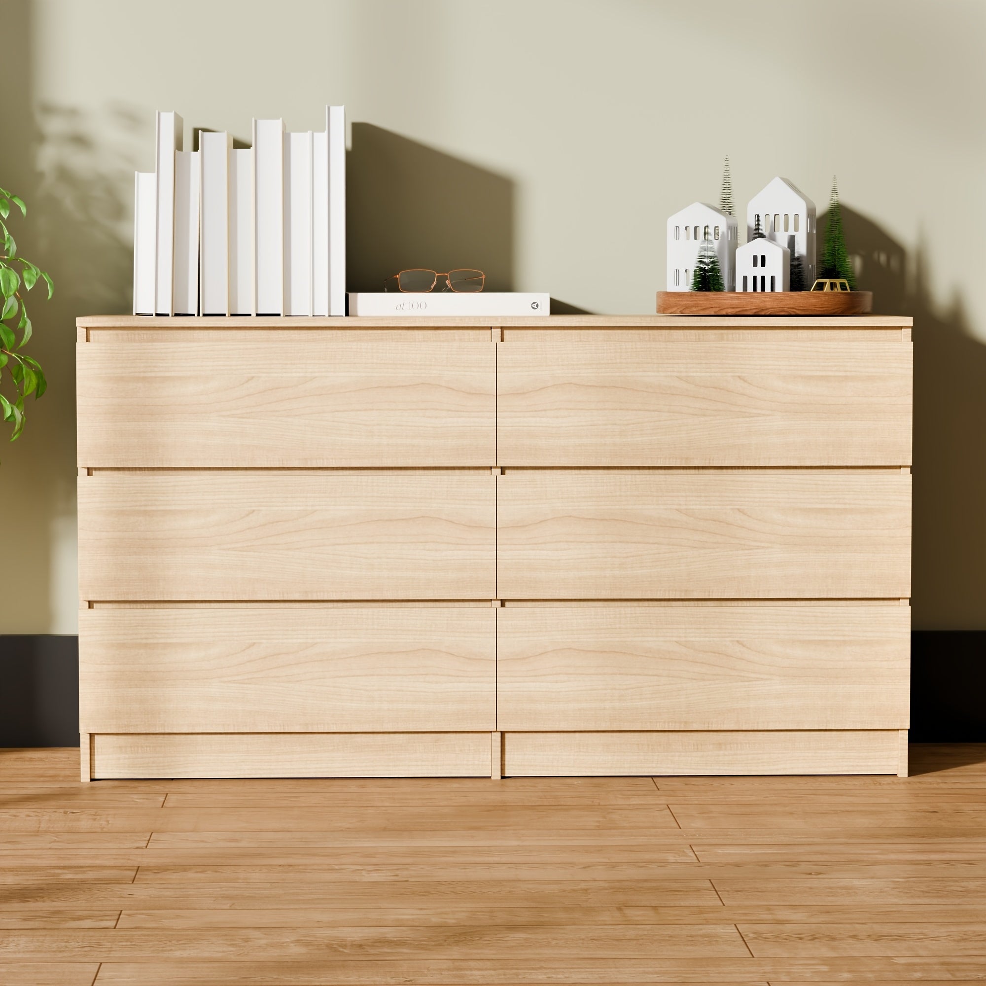 Modern 6-Drawer Wooden Cabinet - Versatile Sideboard, Buffet, Kitchen & Coffee Bar Organizer with Spacious Storage - Easy Clean, Available in White/Black/Oak