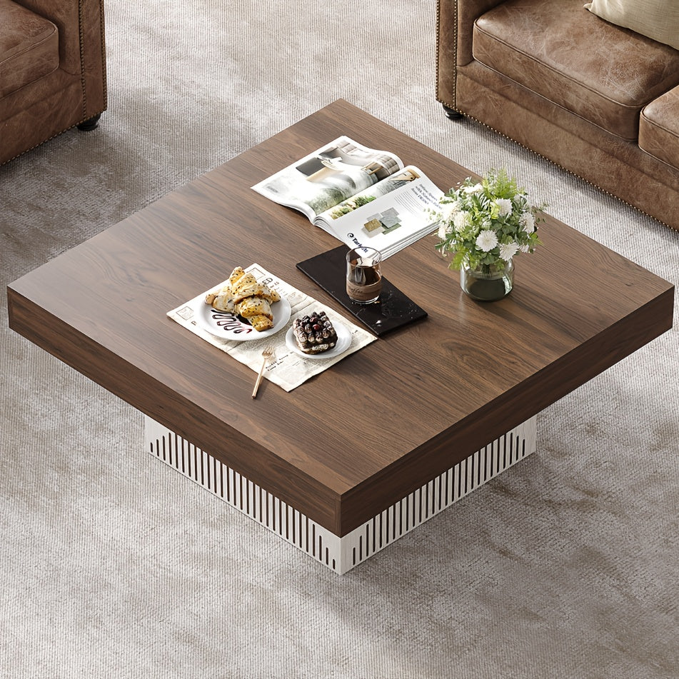 Modern 91cm Square Coffee Table - Scratch-Resistant Engineered Wood, Brown & White Centerpiece for Living Room