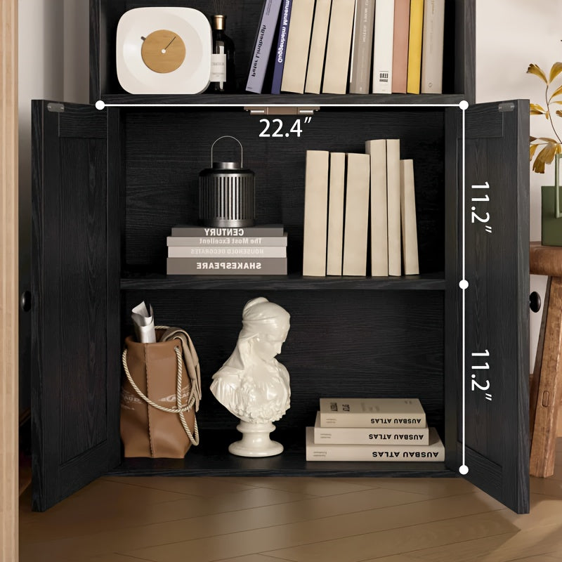 5-Tier Bookcase With Doors, Display Storage Shelves, Bookcase Home Decor Furniture For Office, Living Room, Bedroom