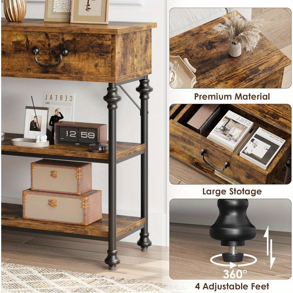 Small Entryway Table with 2 Drawers, Narrow Console Table with Storage Shelves for Living Room, Console Tables for Entryway, Hallway Table, Sofa Table (in cm)