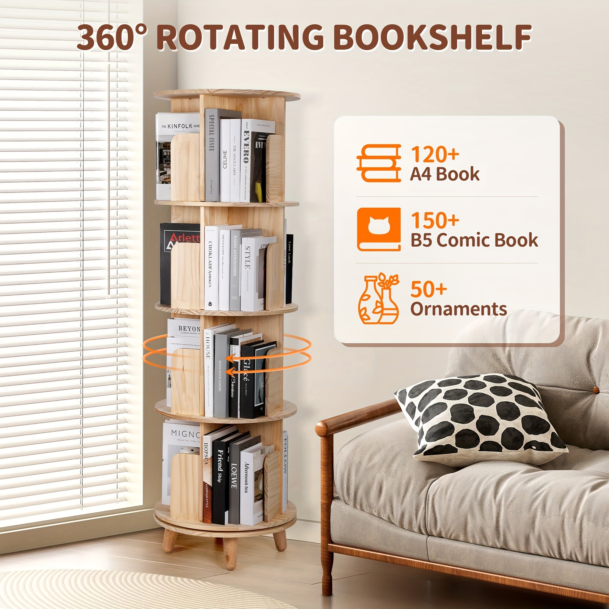 Rotating Bookshelf Tower, 4-layer Cylindrical Model 360 Rotating Bookshelf. Rotating Bookshelf Suitable For Small Spaces. Solid Wood Corner Bookshelf Storage Rack Display Bookshelf. Used For Display Cabinets In Offices, Home