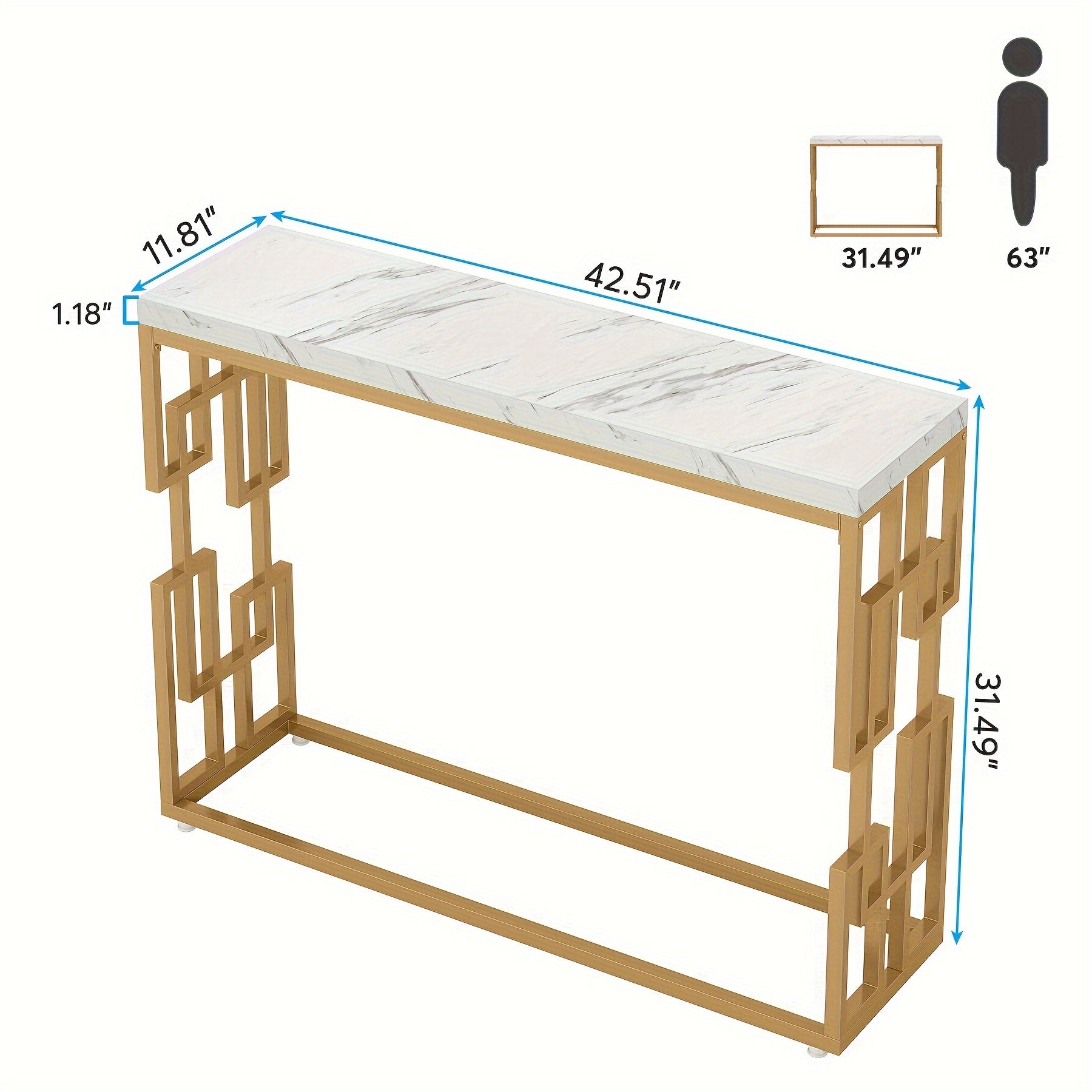 Console Table, 108 cm Modern Narrow Entryway Table With Faux Marble Tabletop, Geometric Metal Frame, Long Couch Table, Behind Sofa Table, Foyer Table For Living Room, Hallway