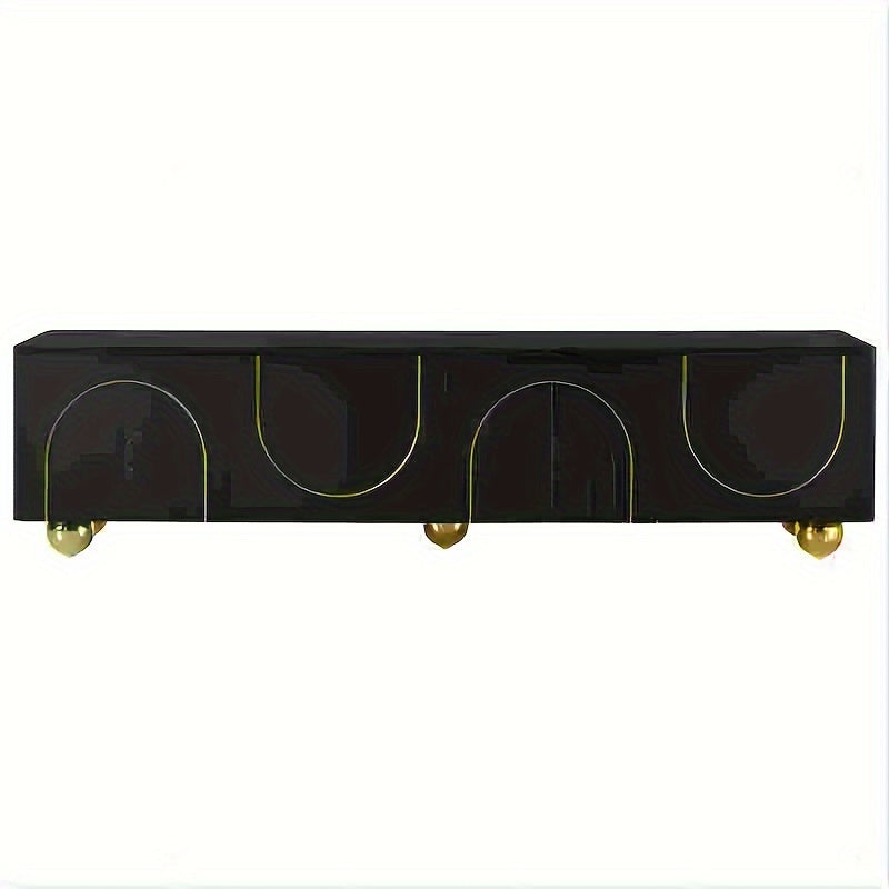 Modern living room TV cabinet media console with marble top and golden round metal legs