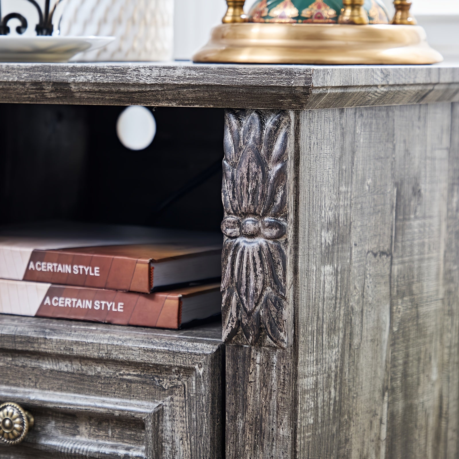 Charming Gray Vintage Farmhouse Nightstand - Multifunctional Bedside Table with Storage, Perfect for Bedroom & Living Room