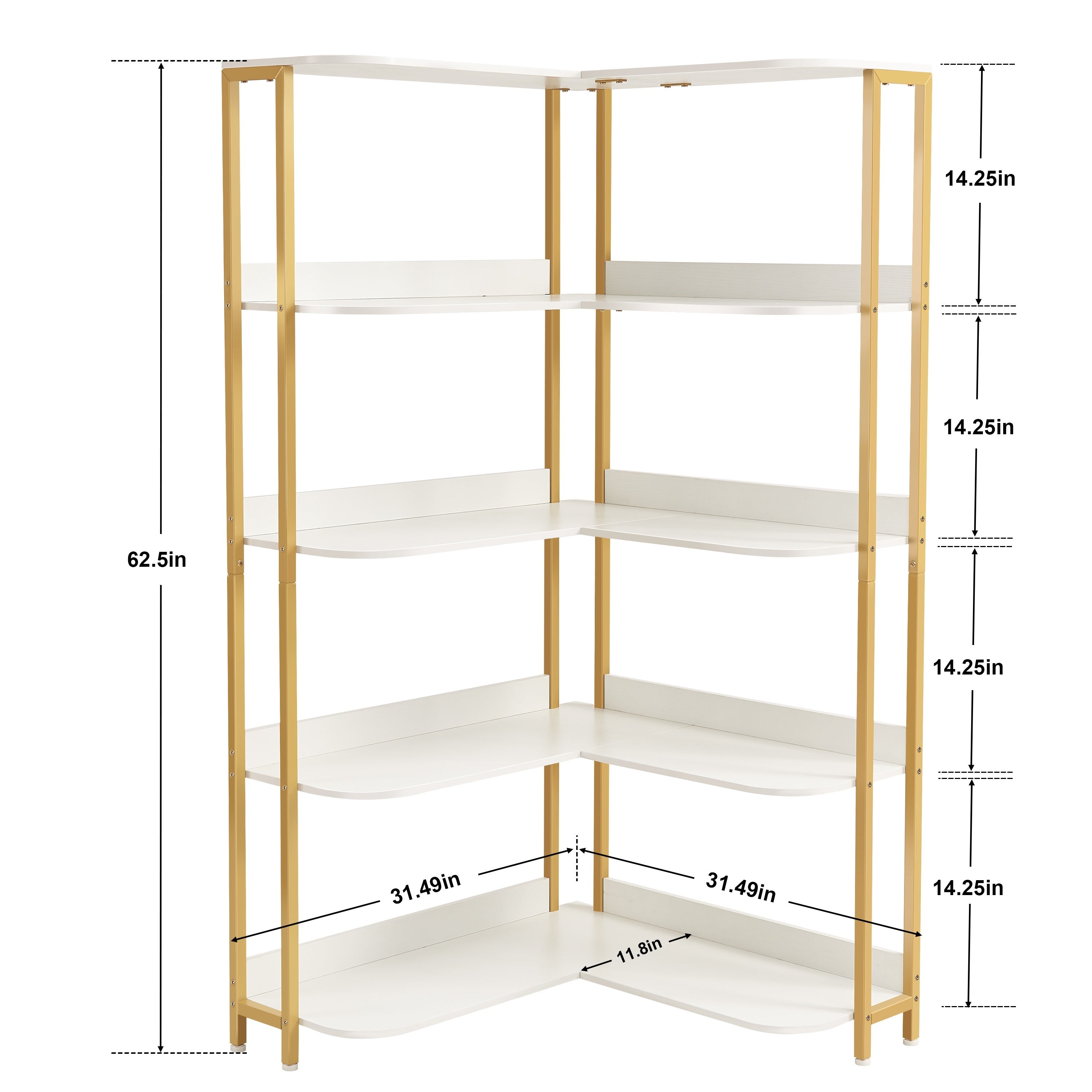 L Shaped Bookcase, 5 Tiers Corner Bookcase With Open Storage, Modern Corner Bookcase, Large Open Bookcase, Tall Bookcase Storage Display Rack For Bedroom, Living Room And Home Office