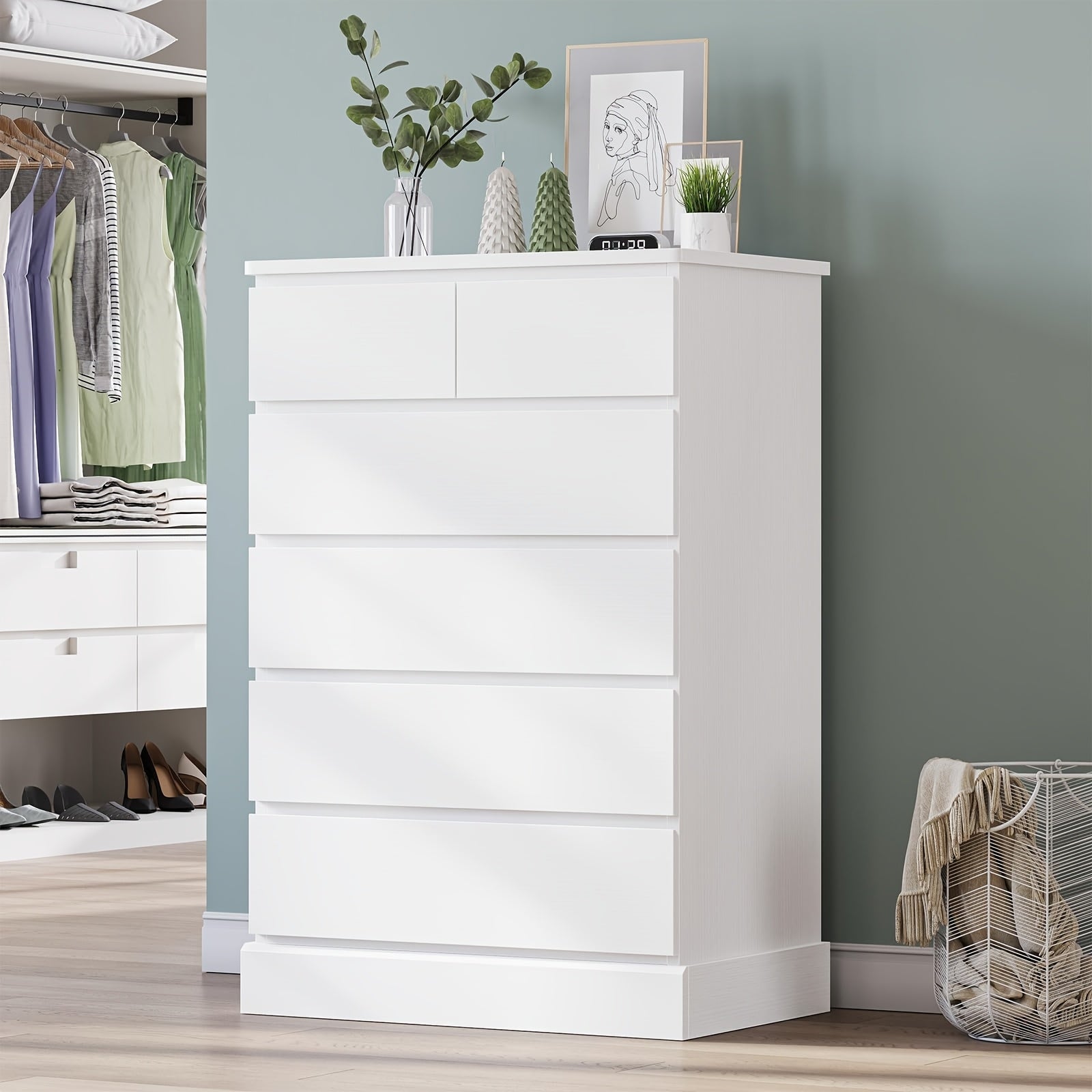 Tall Dresser with 6 Drawers for Bedroom, 112cm Tall Dresser And Chest Of Drawers, Modern Closet Organizer And Storage, Large Vertical Dresser for Bedroom, Closet, Hallway