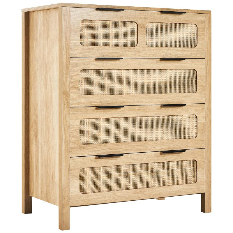 7 Drawer Rattan Dresser Boho Dresser Natural Rattan Chest of Drawers with Spacious Storage for Bedroom Living Room and Hallway Rattan Nightstand with Sturdy HandlesandLegs Natural Wood