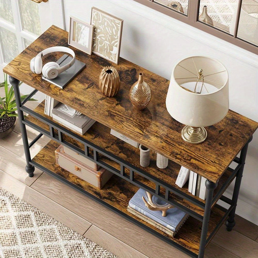 Console Table, 3-Tier Sofa Tables Narrow Entryway Table With Storage, 109.2 cm Behind Couch Table Industrial Hallway Table Home Furniture For Living Room, Foyer, Bedroom