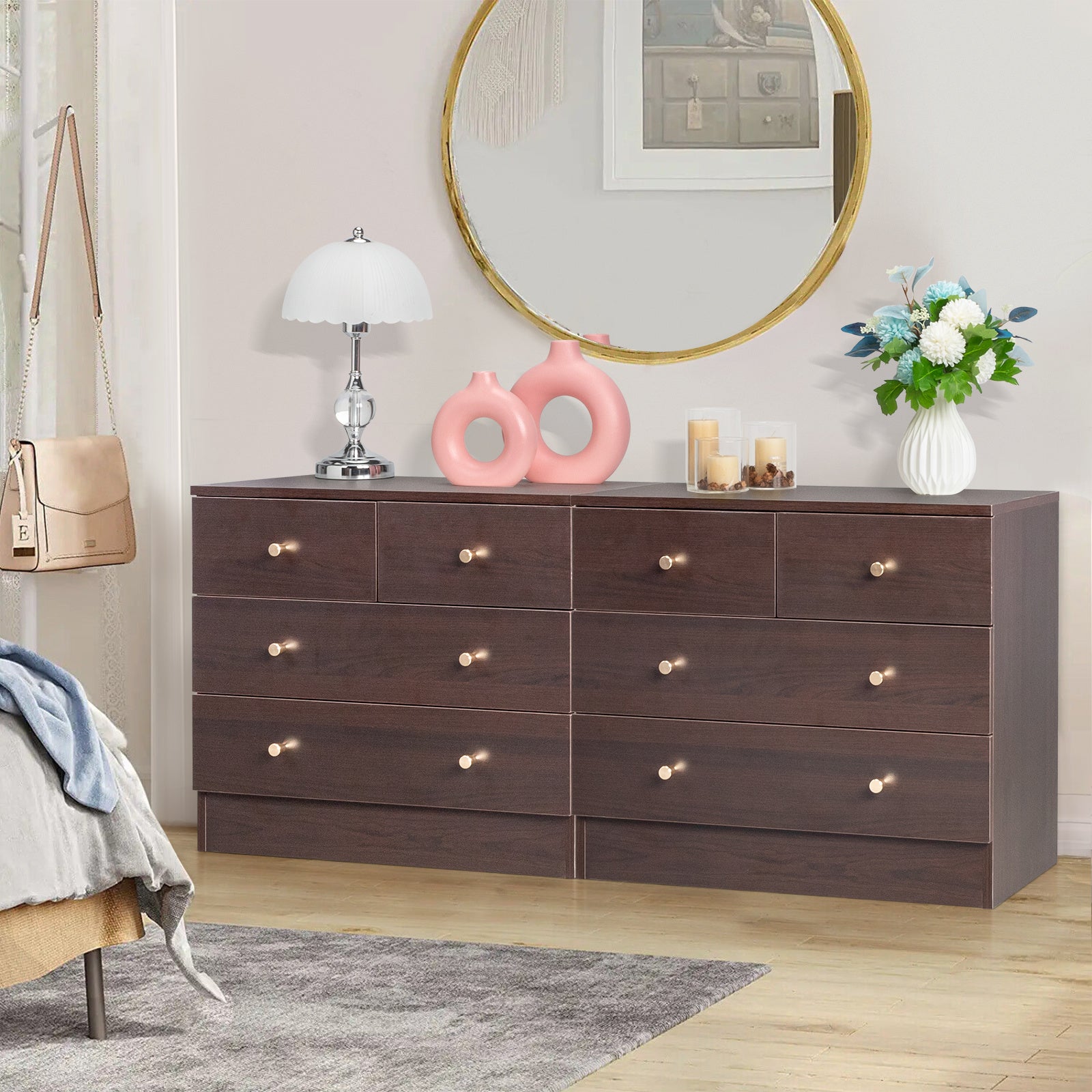 4/ 5/ 6/ 7 Drawer Wood Dresser for Bedroom, Chest of Drawers, Storage Organization Unit for Clothing, Brown