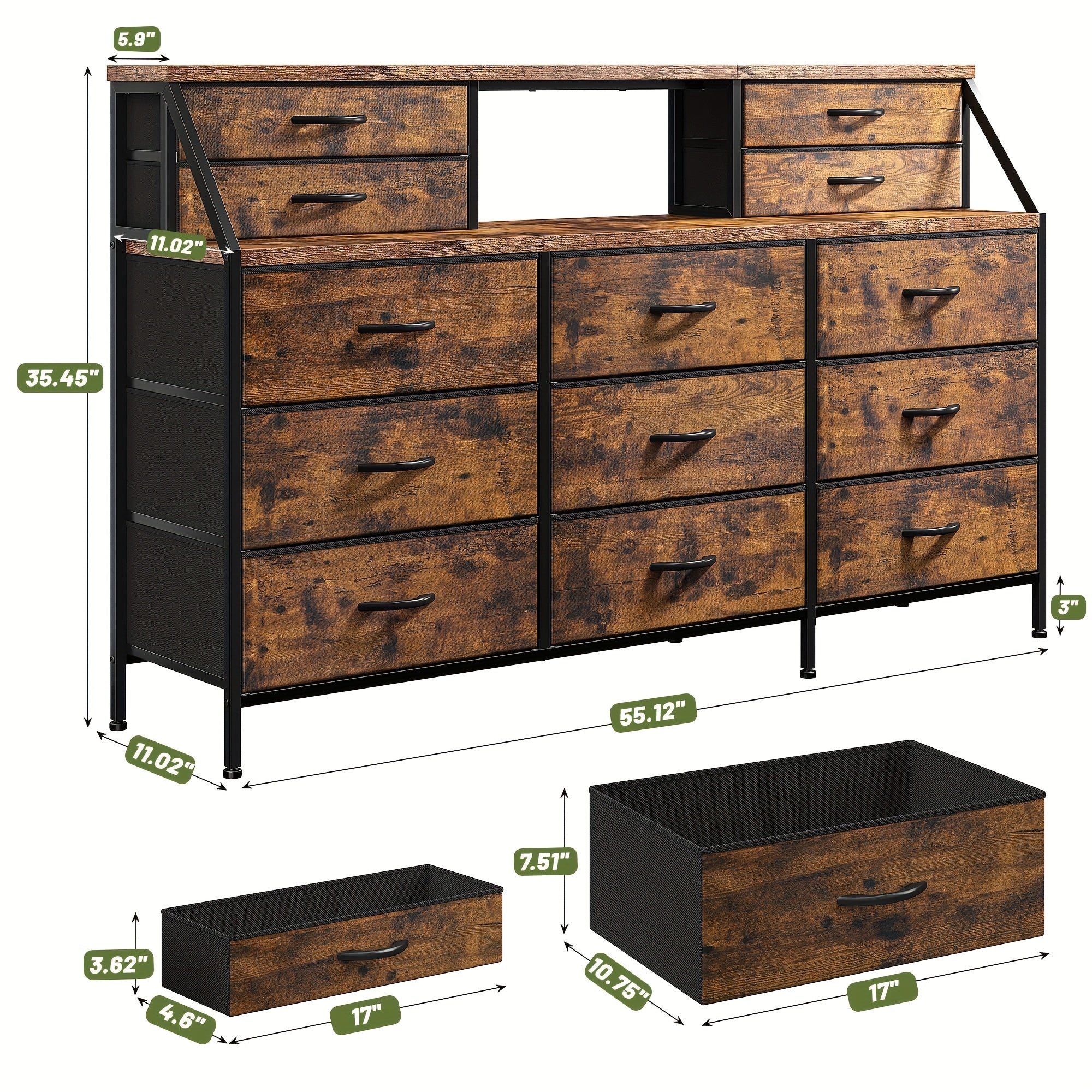 140cm W Dresser, Dresser For Bedroom, Dresser With 13 Large Drawer, Dressers & Chests Of Drawers, Dresser For Bedroom, Long Dresser For Closet With 2 Shelves