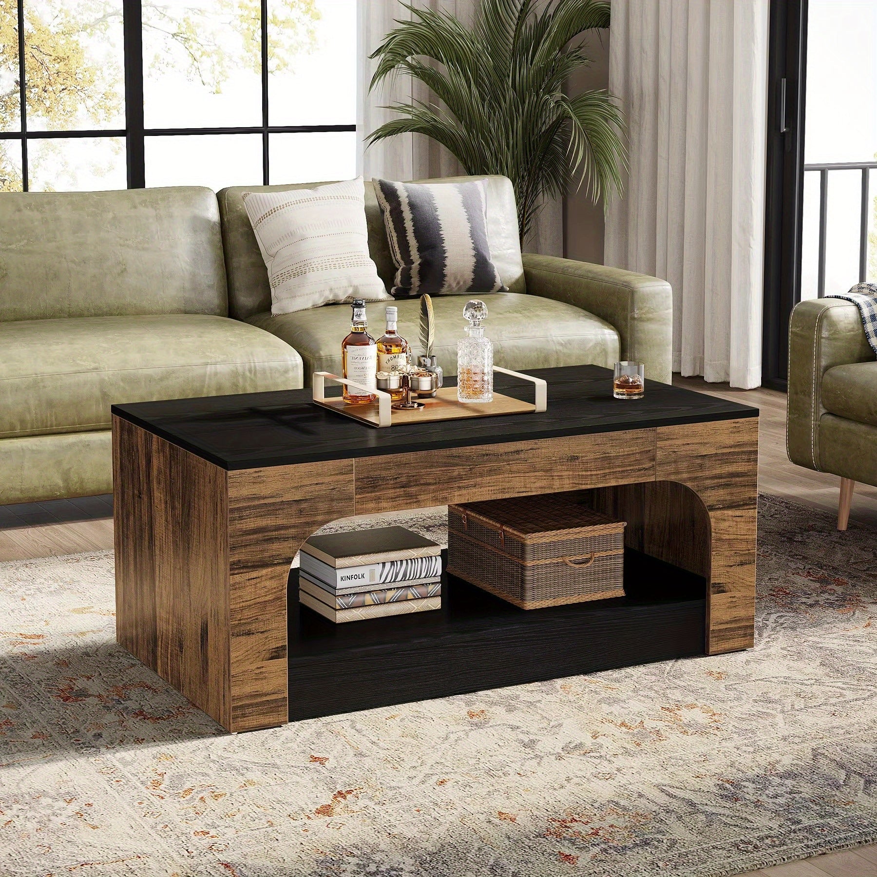 Chic 2-Tier Wooden Coffee Table with Storage - Sturdy Hardwood Construction, Holds Up to 120 lbs Capacity, Perfect for Living Room & Dining Area