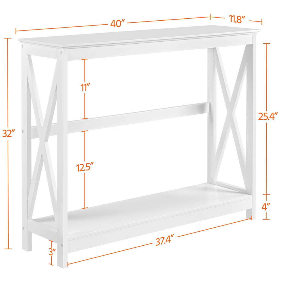 Narrow Wood Entryway Table 2 Tier Console Table for Entryway X-Design Bookshelf Accent Table with Storage Shelf for Living Room Entry Hall Foyer (Dimensions in cm)