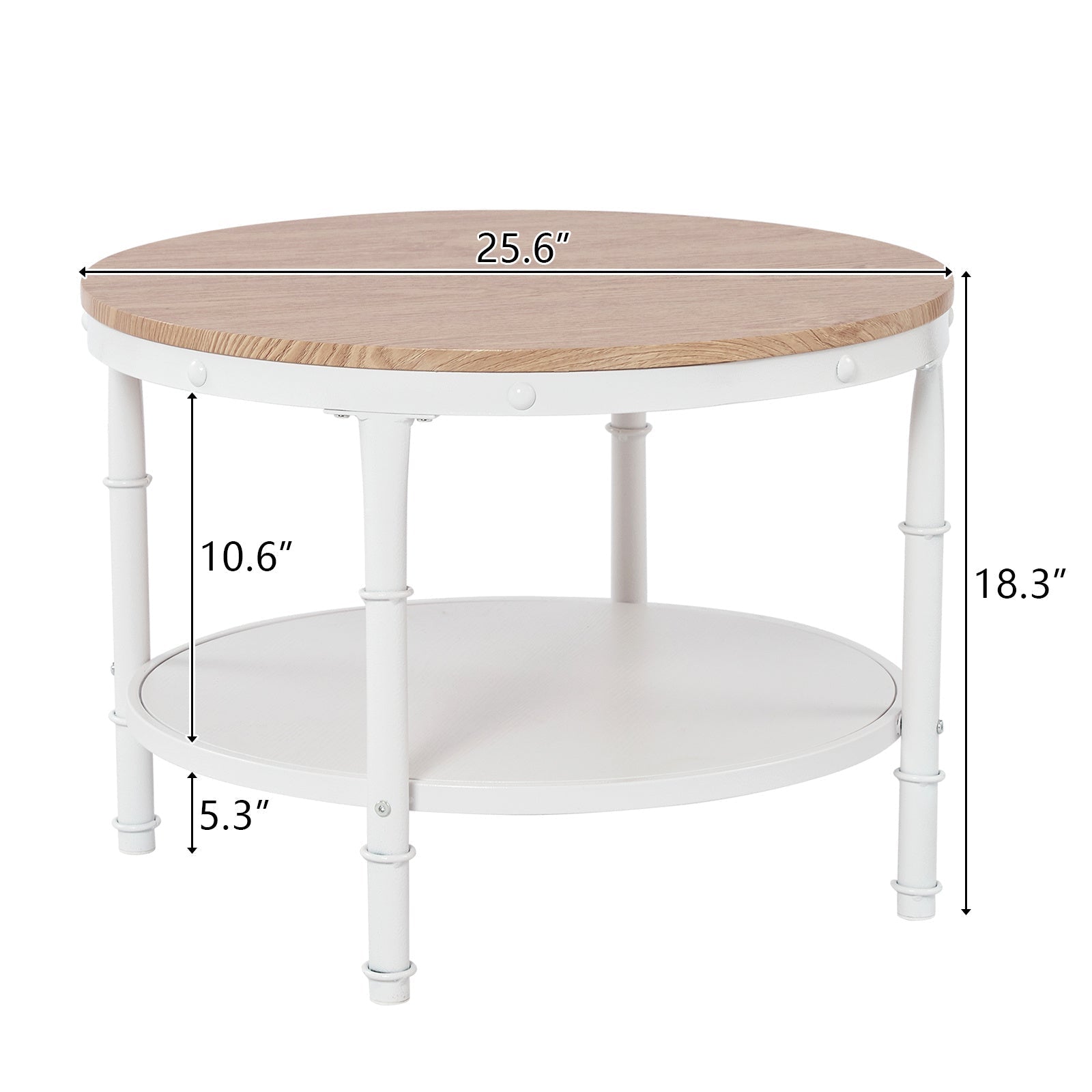 63cm Round Coffee Table, 2-Tier Storage Wood Center Circle Accent Table for Living Room, Bedroom, Apartment and Small Spaces, Sturdy Metal Frame