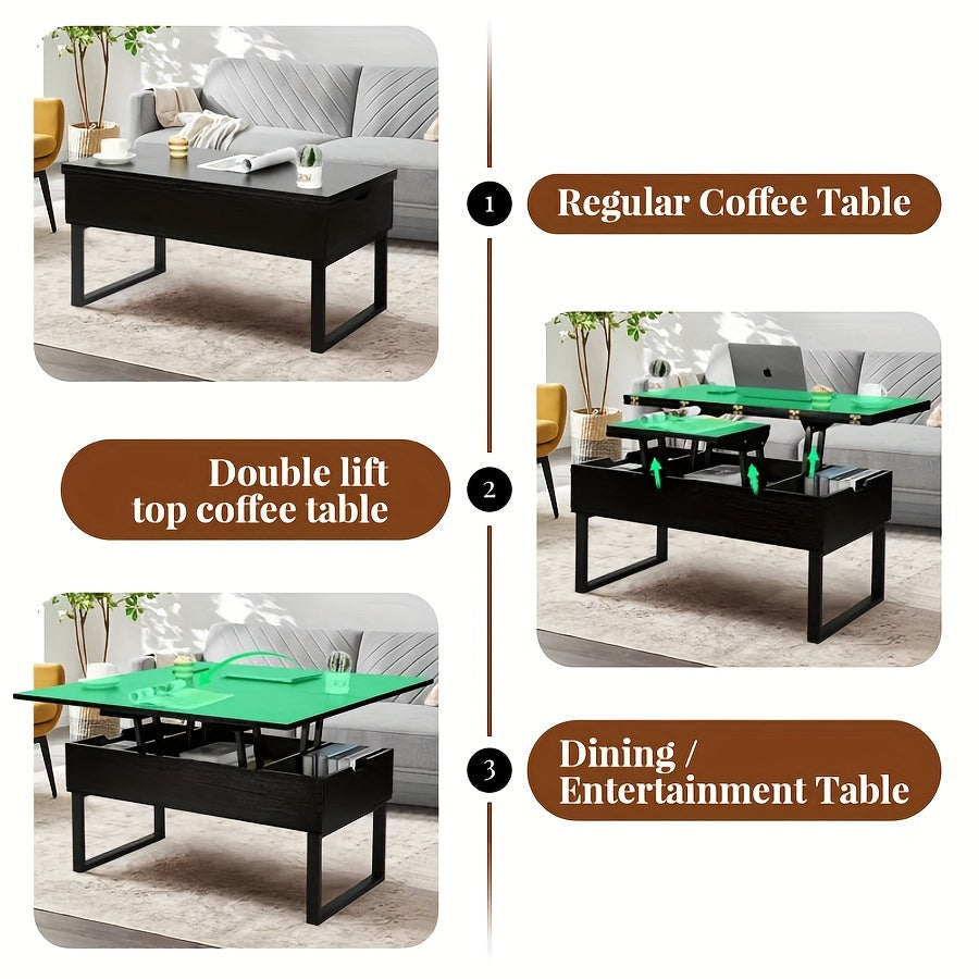 99cm Lift Up Coffee Table With Storage Compartment, Extendable Up To 39.4 * 39.4 Inch