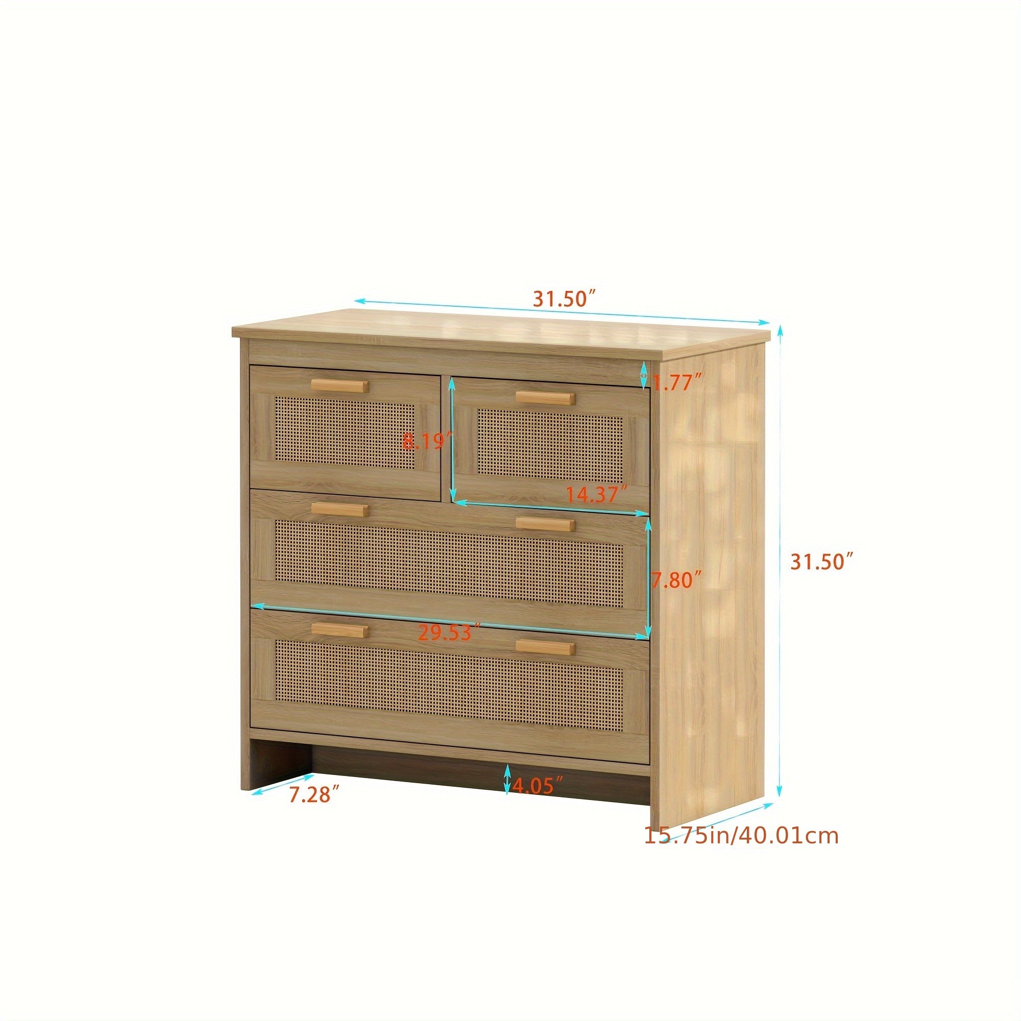 4 Drawers Rattan Cabinet, For Bedroom, Living Room, Dining Room, Hallways, Easy Assembly