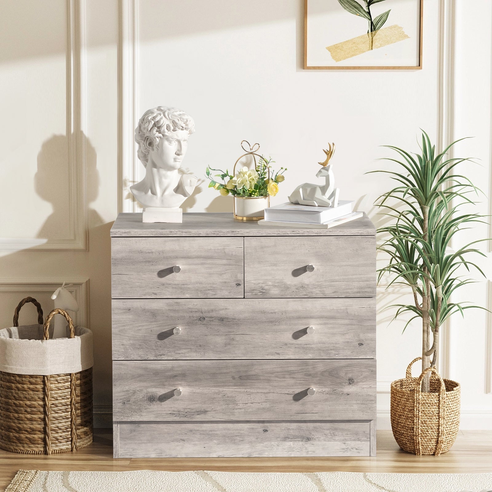 4/ 5/ 6 Drawer Dresser, Dresser Chest of Drawers for Bedroom, Wood Dresser with 2 Different-Sized Drawers, Rustic Grey Dresser for Living Room, Hallway, Home Office