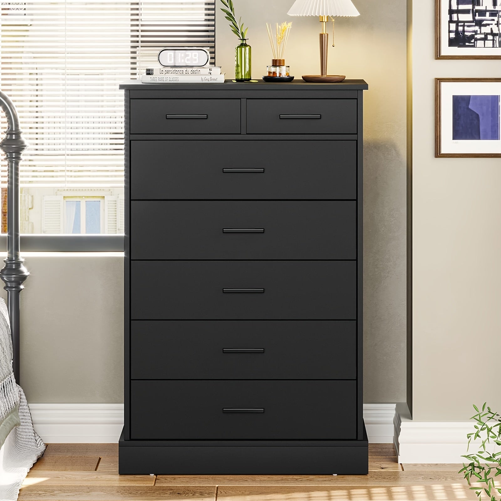 112cm Tall Dresser With 7 Drawers For Bedroom, Storage Tower Clothes Organizer, Large Chest Of Drawers With Sturdy Pedestal, 27.6'' W X 15.8'' D X 44.1'' H (Black/White)