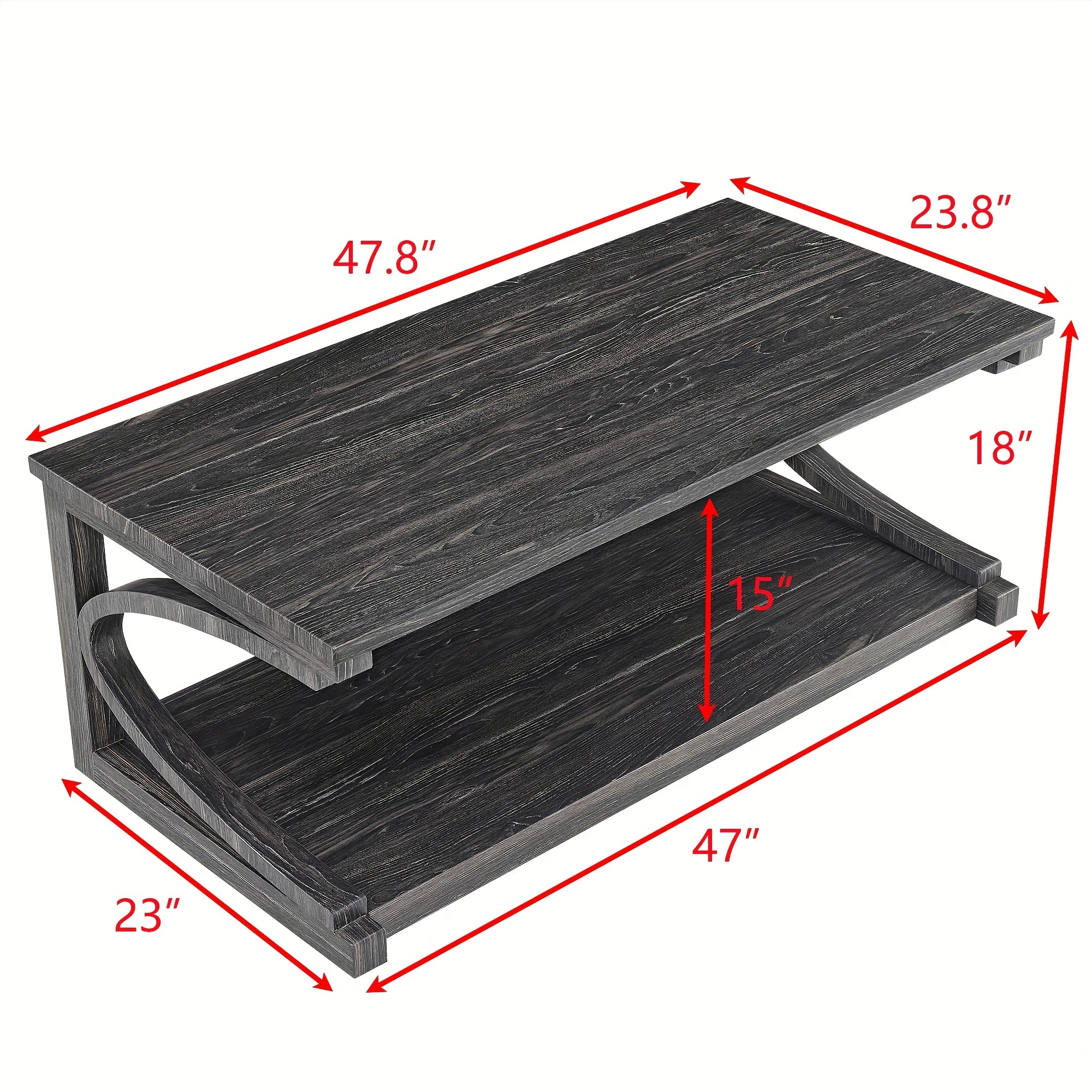 Modern 122cm Black Wooden Coffee Table with Storage - Unique Geometric Design, Perfect for Living Room, Kitchen, or Apartment