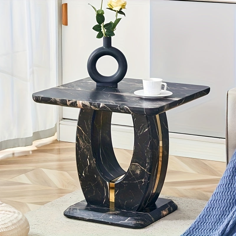 Modern Faux Marble Pattern Side Table with Golden Accents, 23.6" Square Top, Adjustable Foot Pads, And Sturdy Base - Perfect for Living Room Or Office, Easy to Install And Clean, Furniture for Home,, Valentines Decorations fo