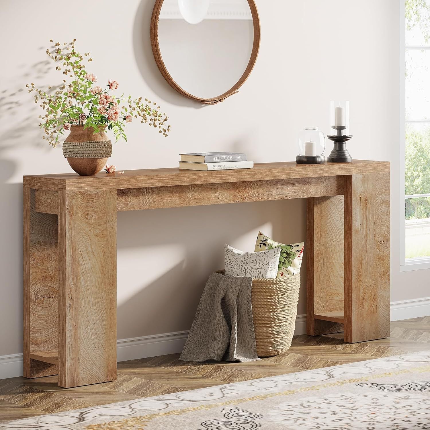 Farmhouse Console Table, 180 cm Extra Long Console Table, Wood Sofa Table Behind Couch, Narrow Entryway Accent Table for Living Room, Hallway, Entrance, Foyer, Easy Assembly Unique Design Furniture, Christmas Home Décor