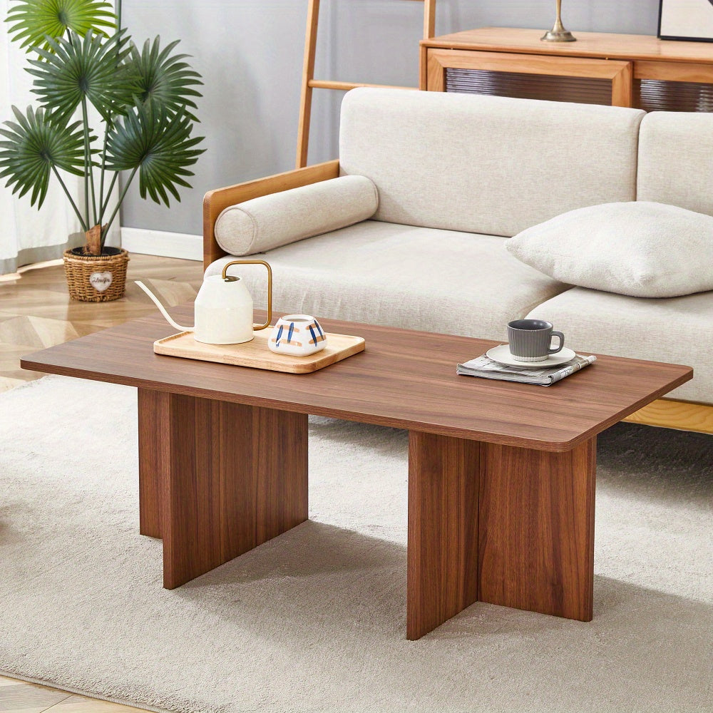 45 Inch Walnut Wood Grain Coffee Table - Modern Luxury, Stable Triangular Support.The coffee table is made for living rooms, bedrooms, etc.