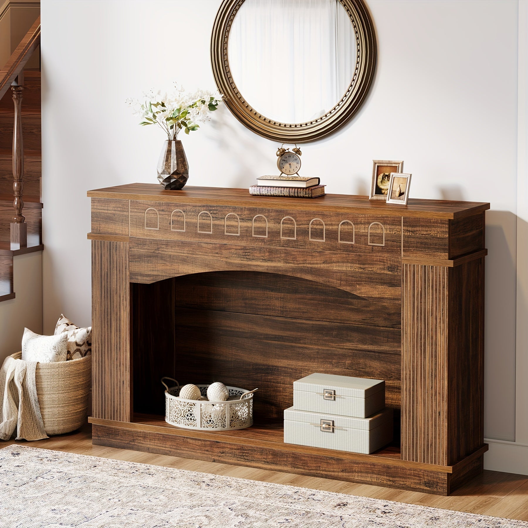 Elegant 2-Tier 120 cm Console Table for Entryway & Living Room Decor: Farmhouse-Style Sofa Table Behind Couch, Perfect Hallway or Foyer Accent Piece