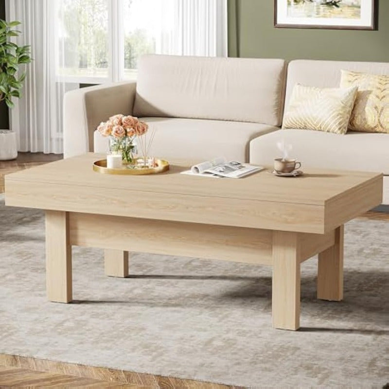 Contemporary 120cm Hardwood Coffee Table, Solid Wood & Wood-Based Panel Construction, Modern Farmhouse Style, Space-Saving Design, with No Electricity Required, for Living Room, Bedroom, Home Office