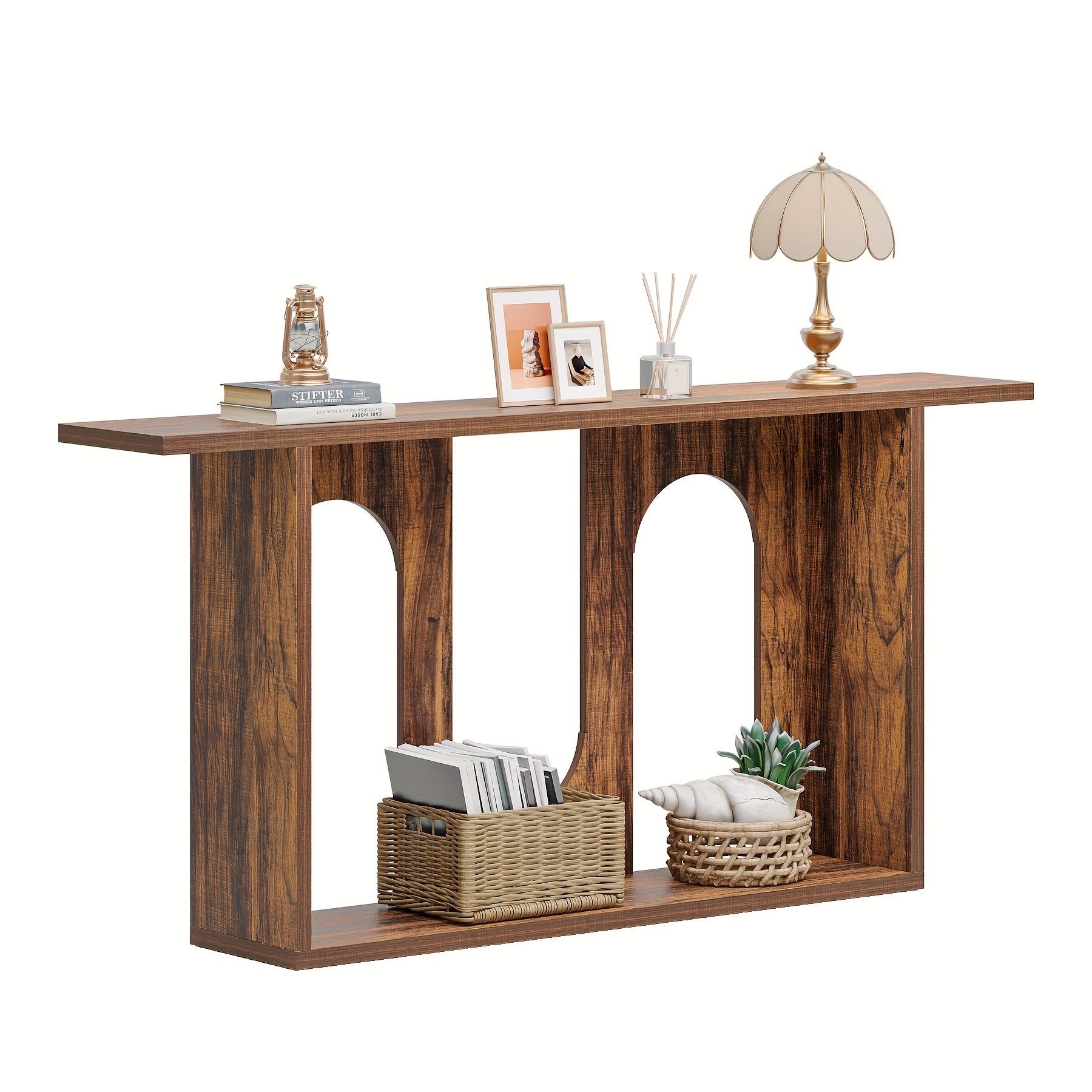 180.1 cm Console Table, Farmhouse Long Entryway Sofa Table With Storage, Console Table Exudes A Rustic And Charming Farmhouse Style And Is Crafted With A Durable Frame