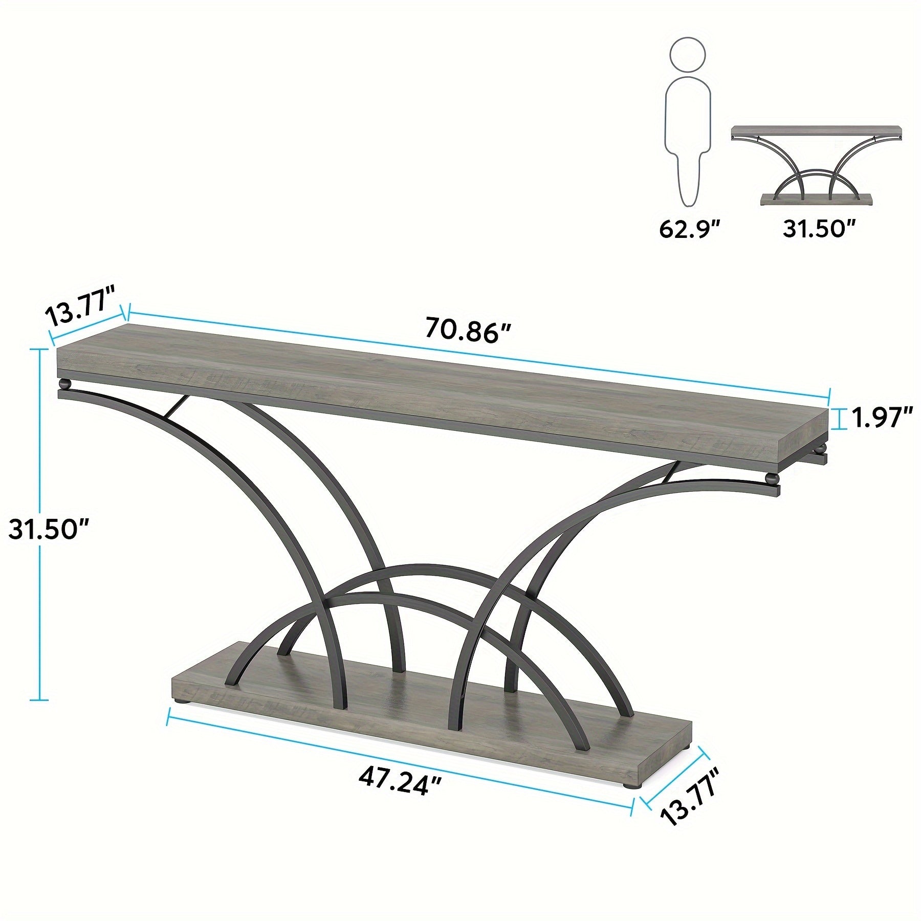 Console Sofa Table with Half-Moon Legs, Modern Accent Tables for Entryway, Living Room (Dimensions in cm)